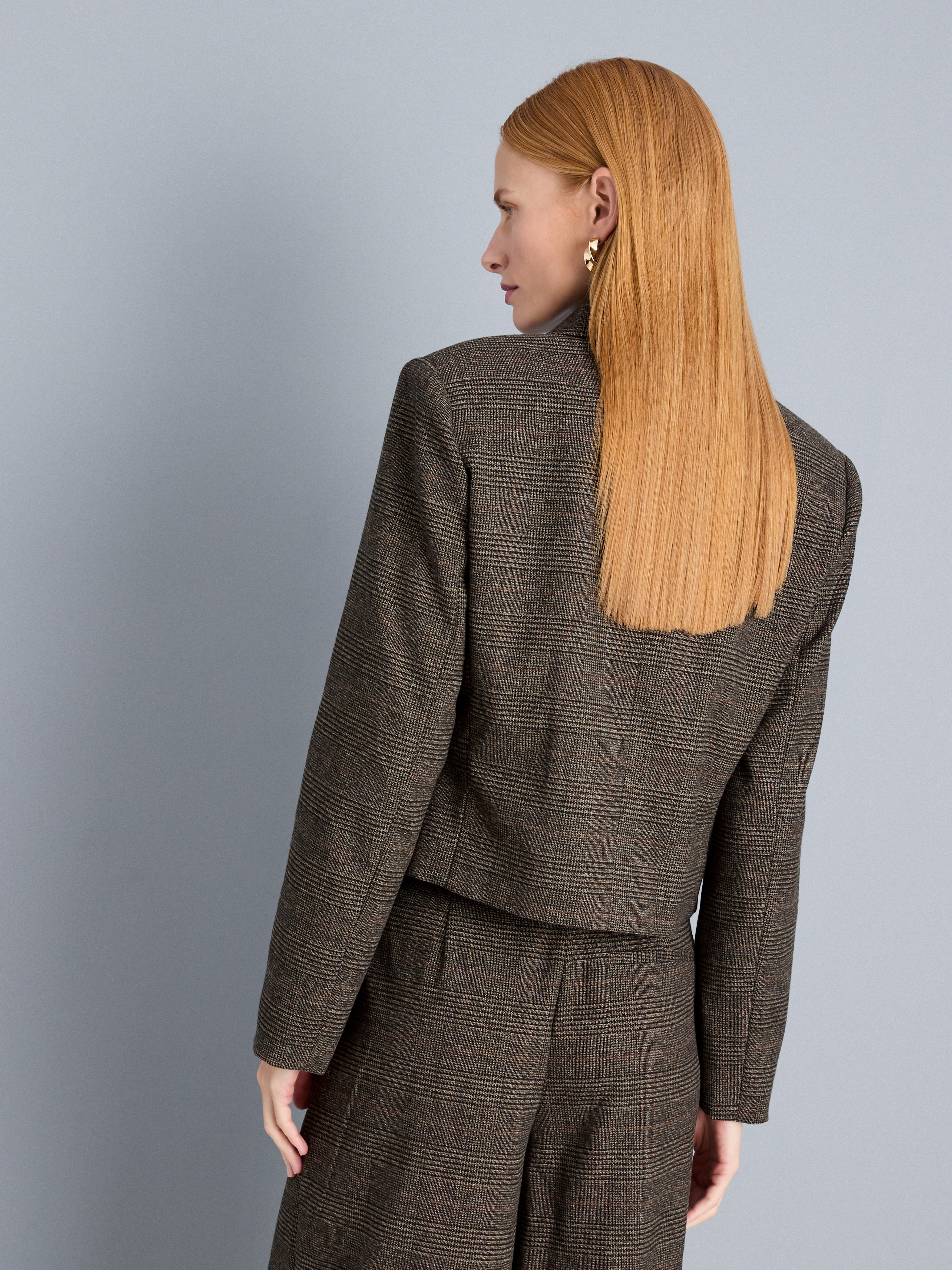 Cropped Plaid Double-Breasted Blazer