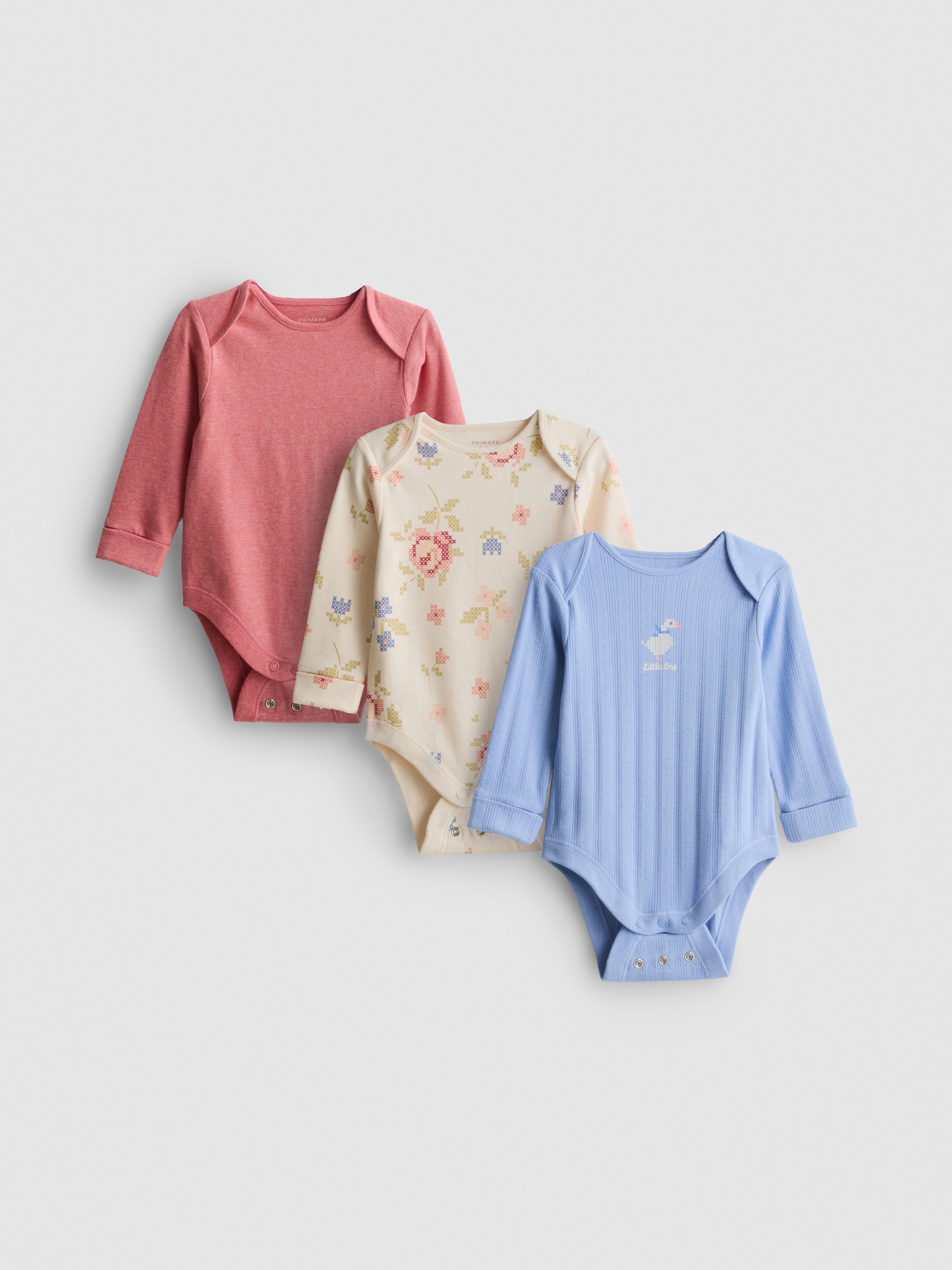 0-18mths | 3pk Cotton Rich Long Sleeve Bodysuits