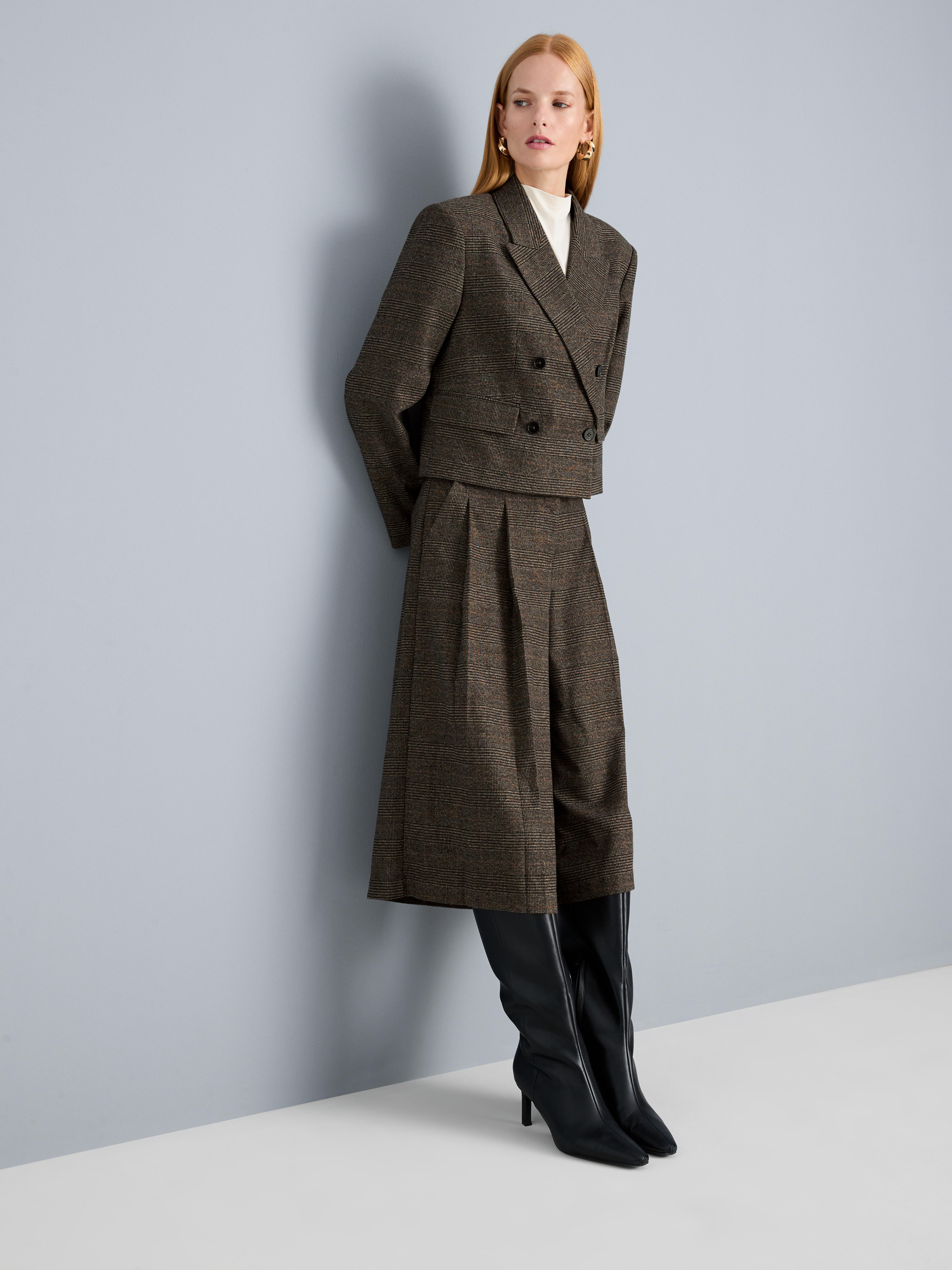 Pleated Plaid Culotte Pants