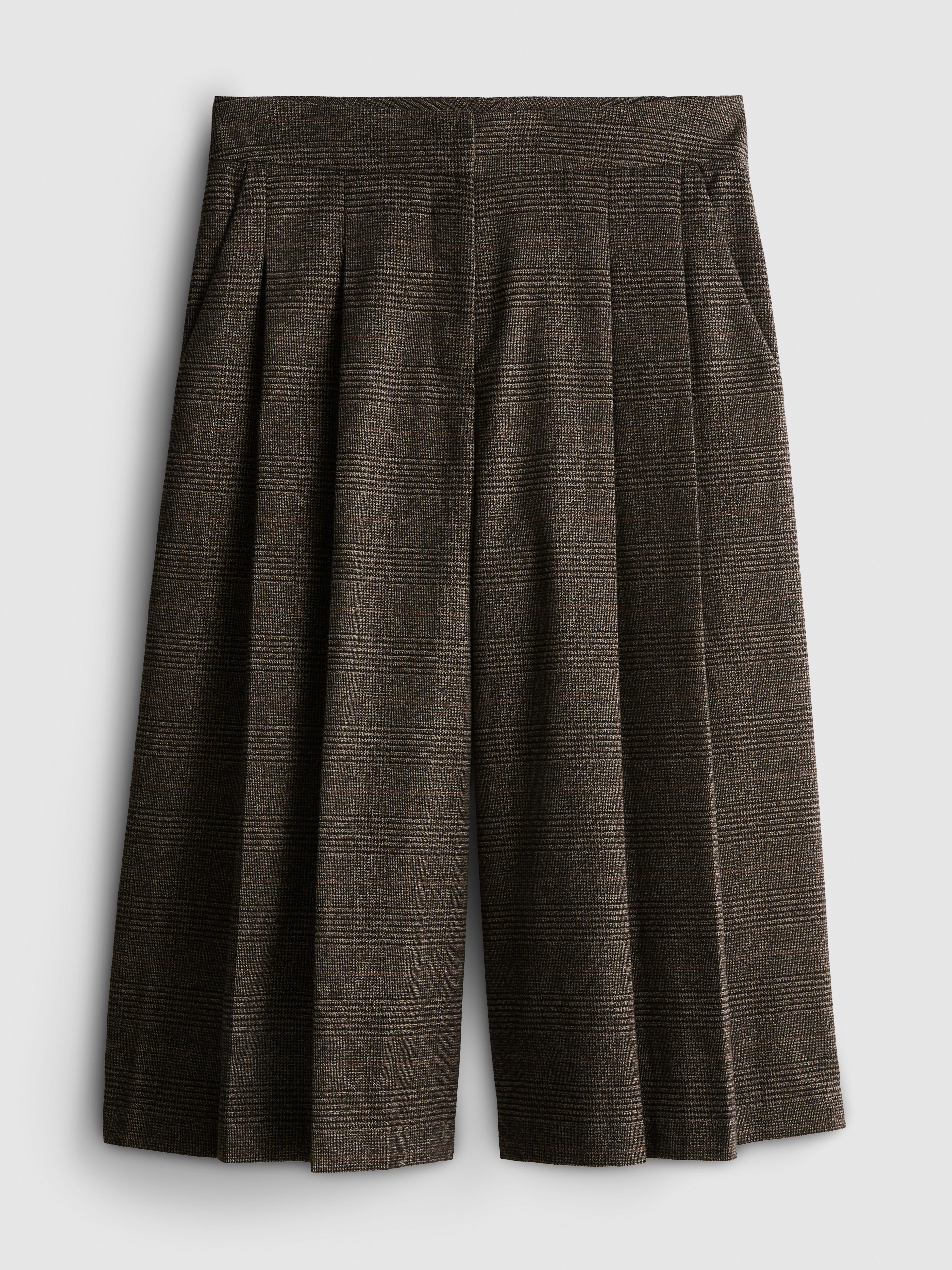 Pleated Plaid Culotte Pants