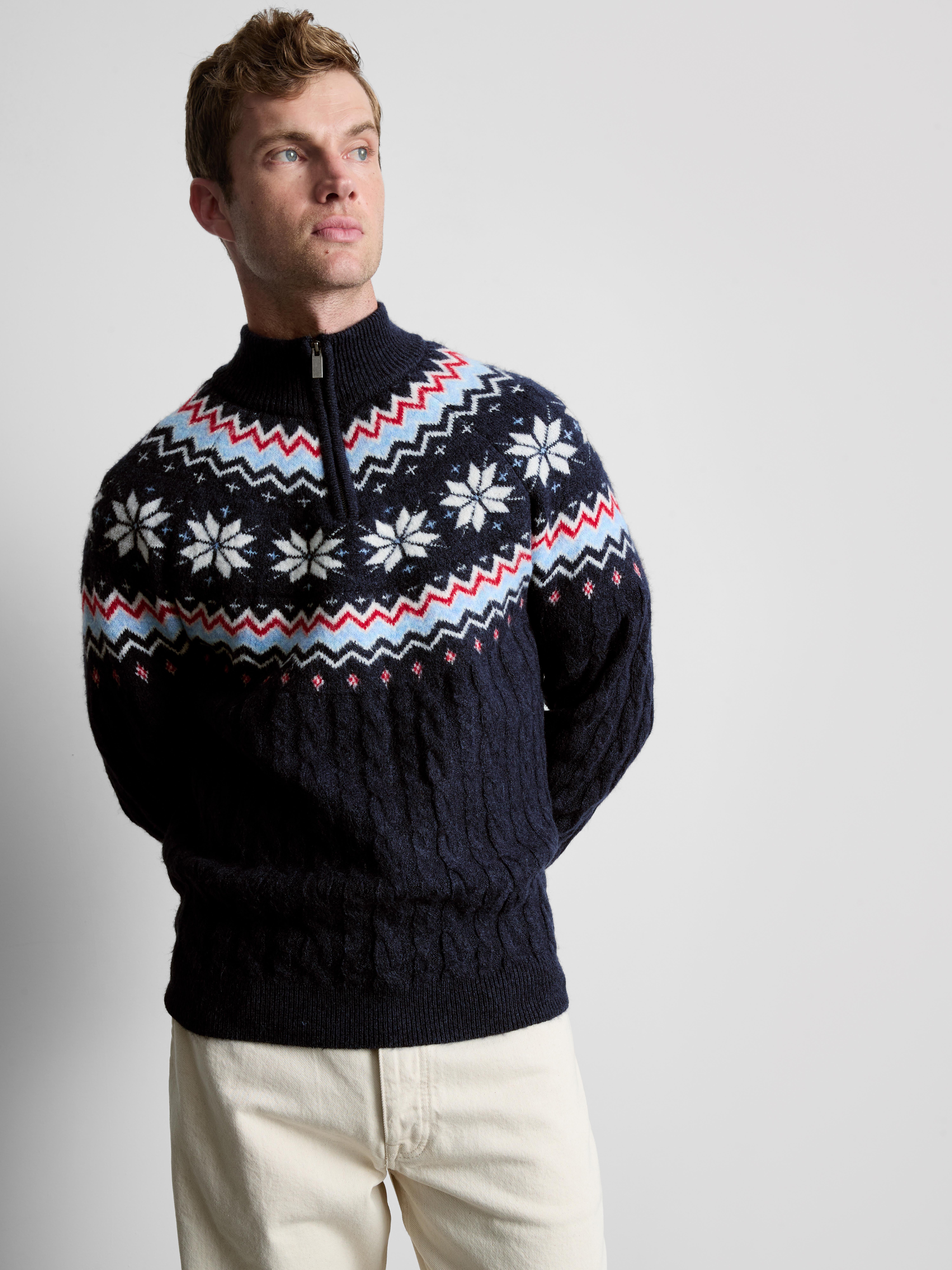 Snowflake Fair Isle Half Zip Sweater