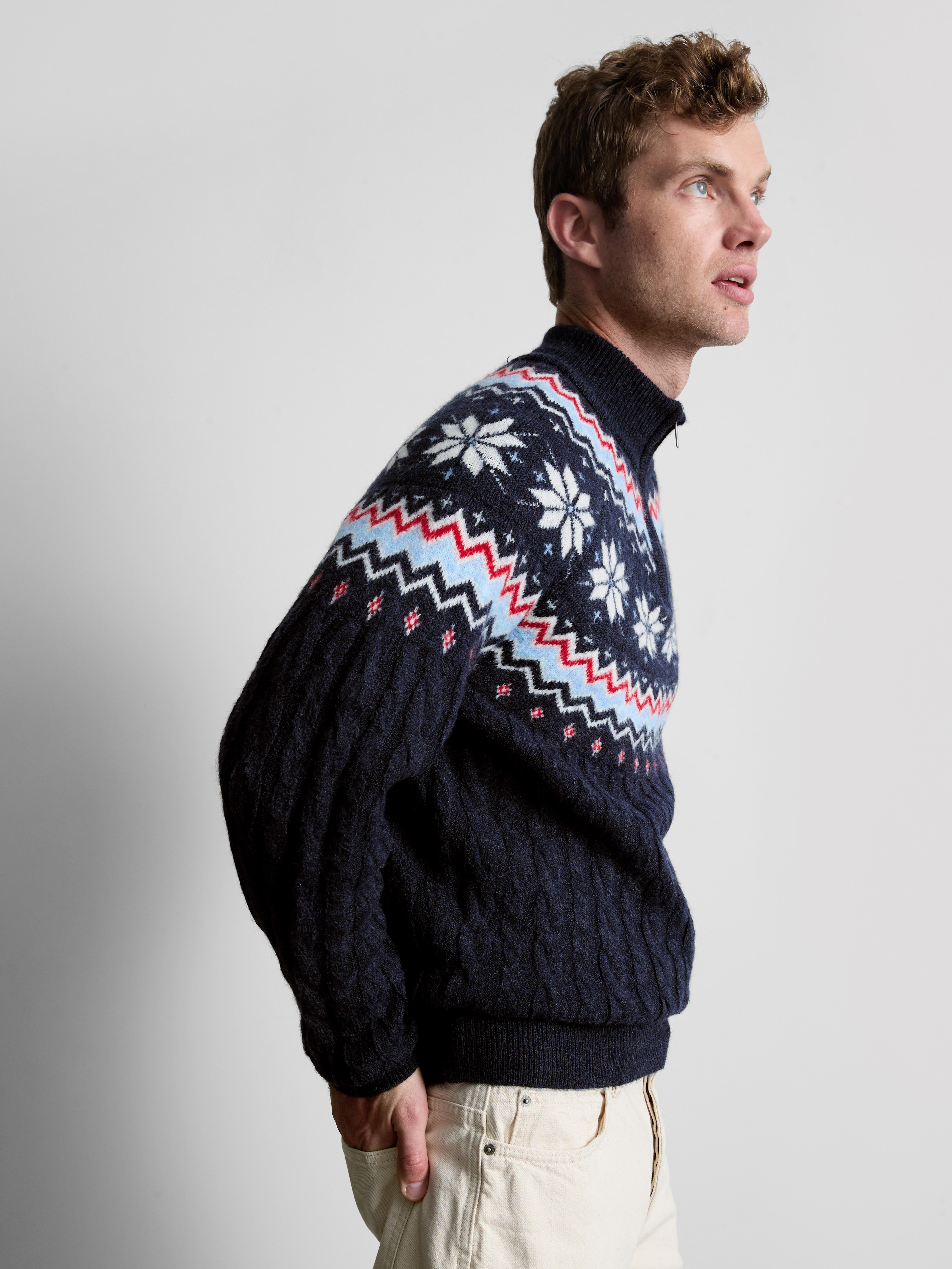 Snowflake Fair Isle Half Zip Sweater