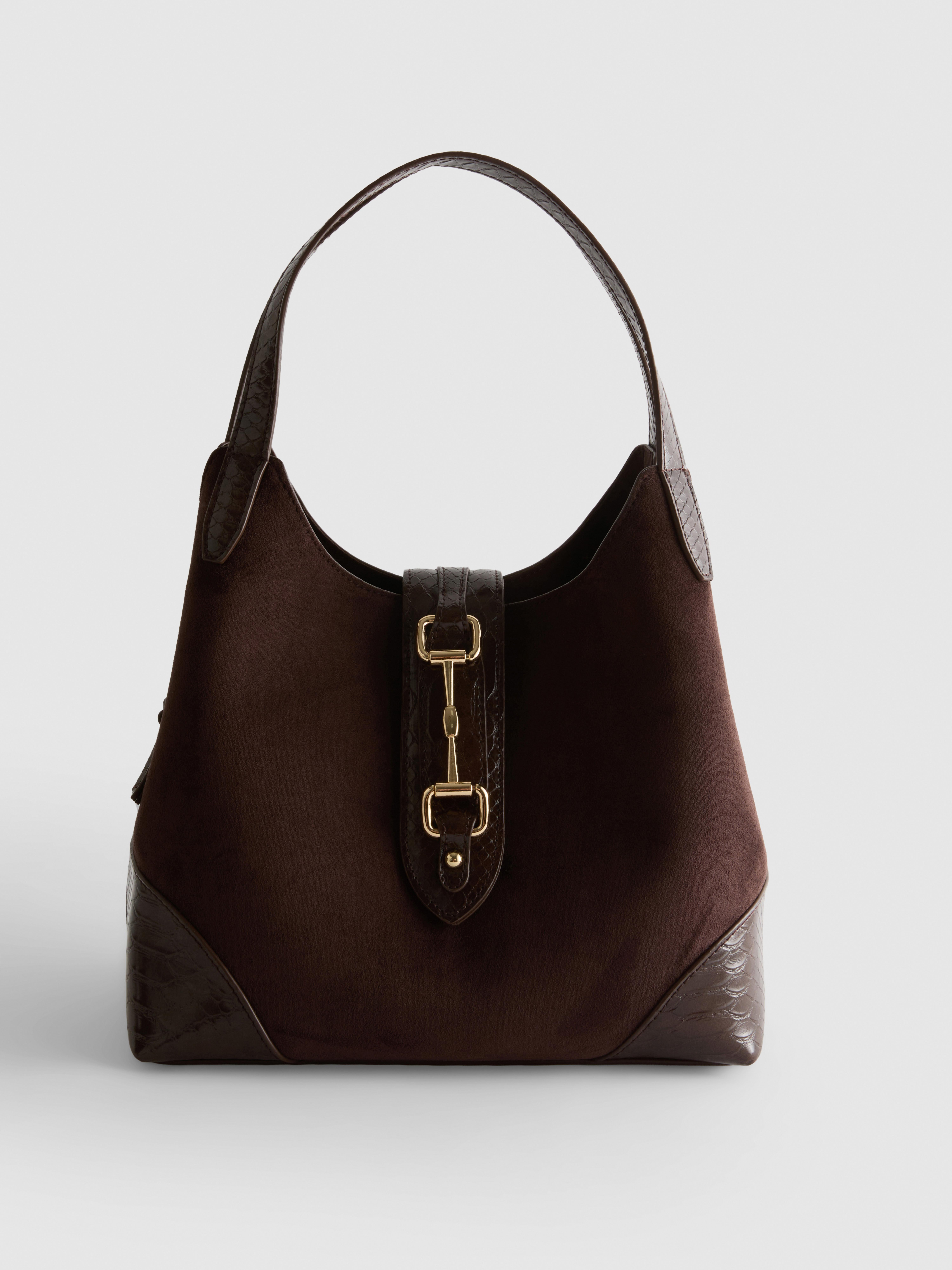 Snaffle Detail Textured Shoulder Bag