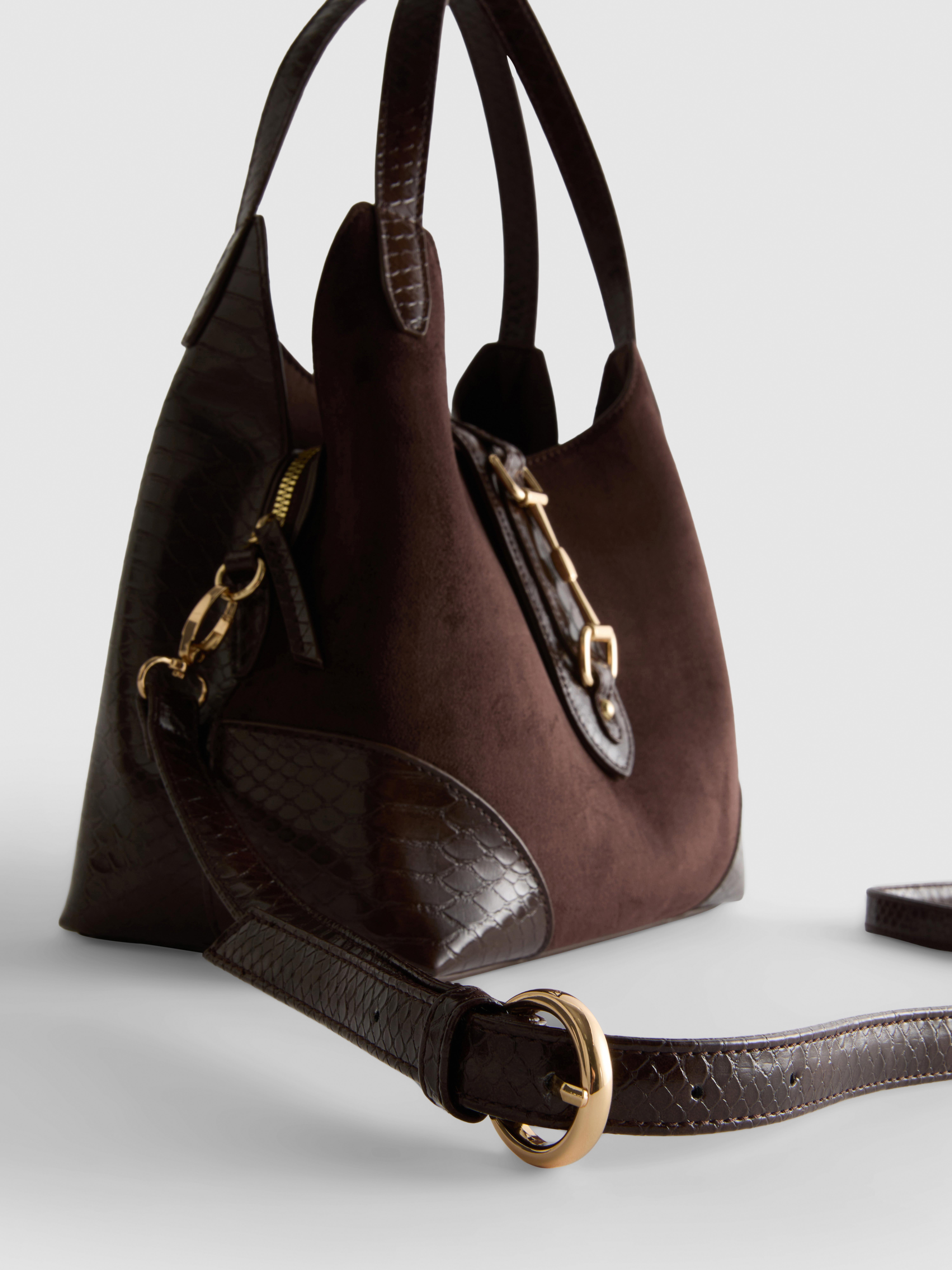 Snaffle Detail Textured Shoulder Bag