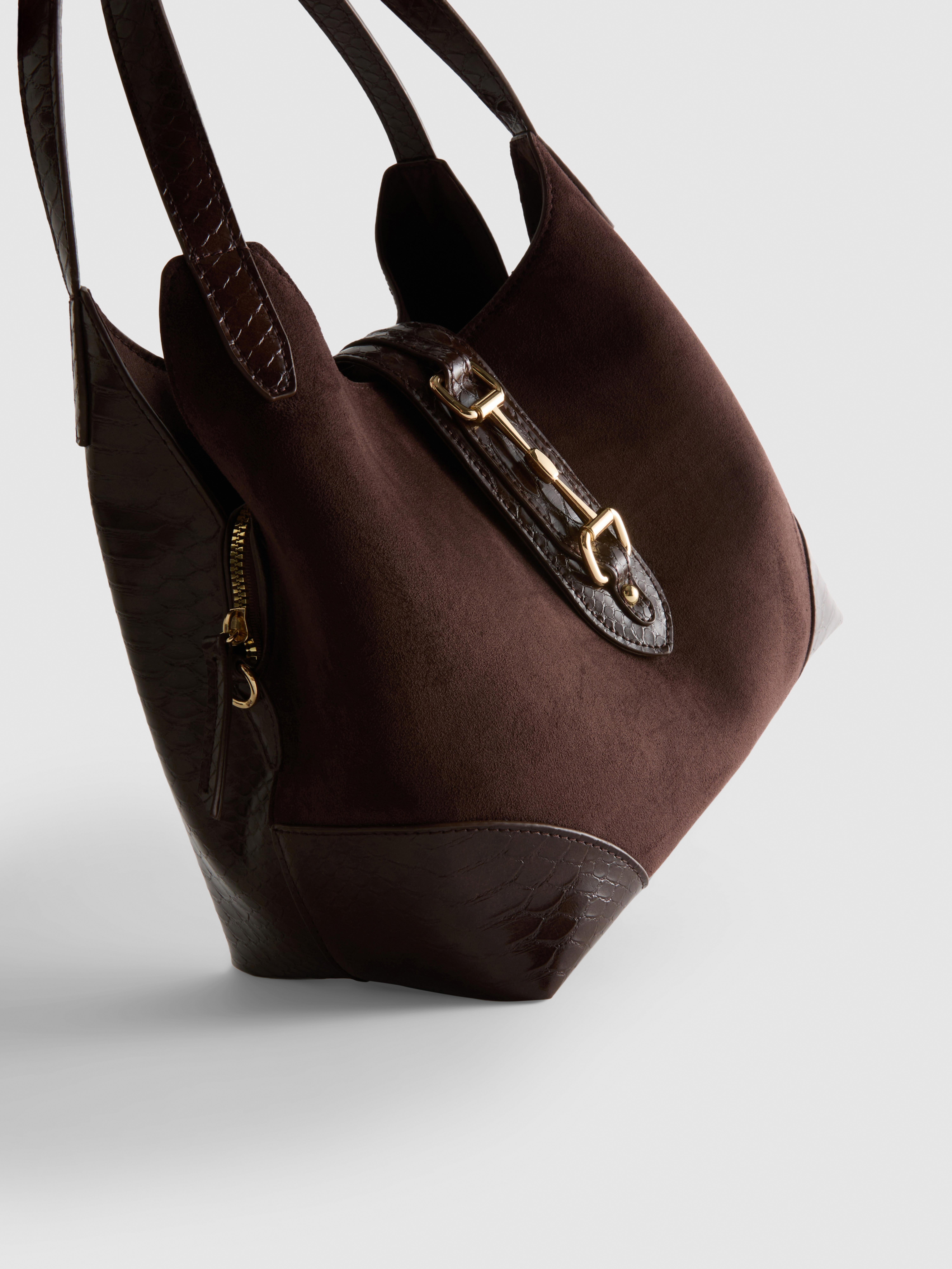 Snaffle Detail Textured Shoulder Bag
