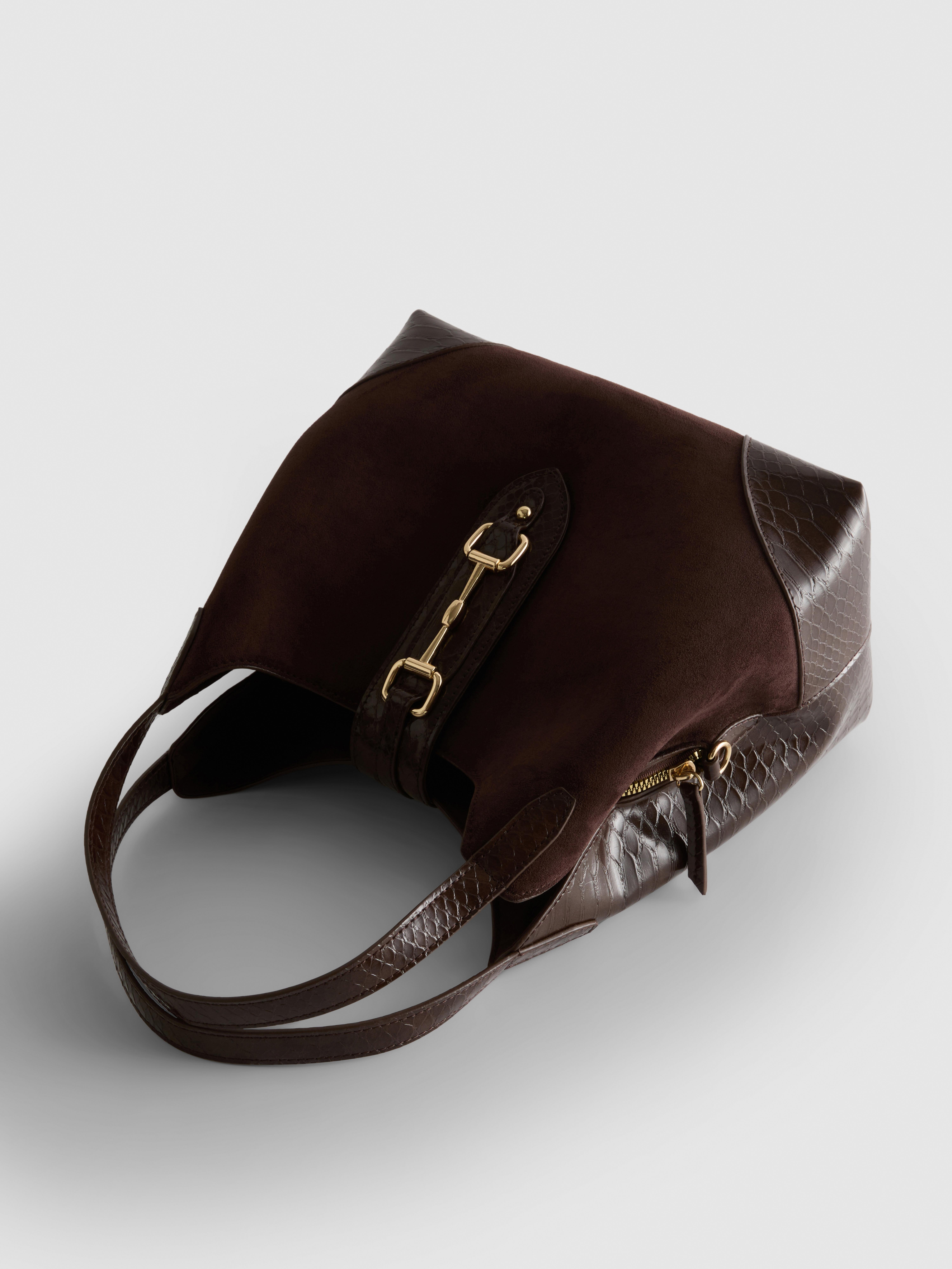 Snaffle Detail Textured Shoulder Bag