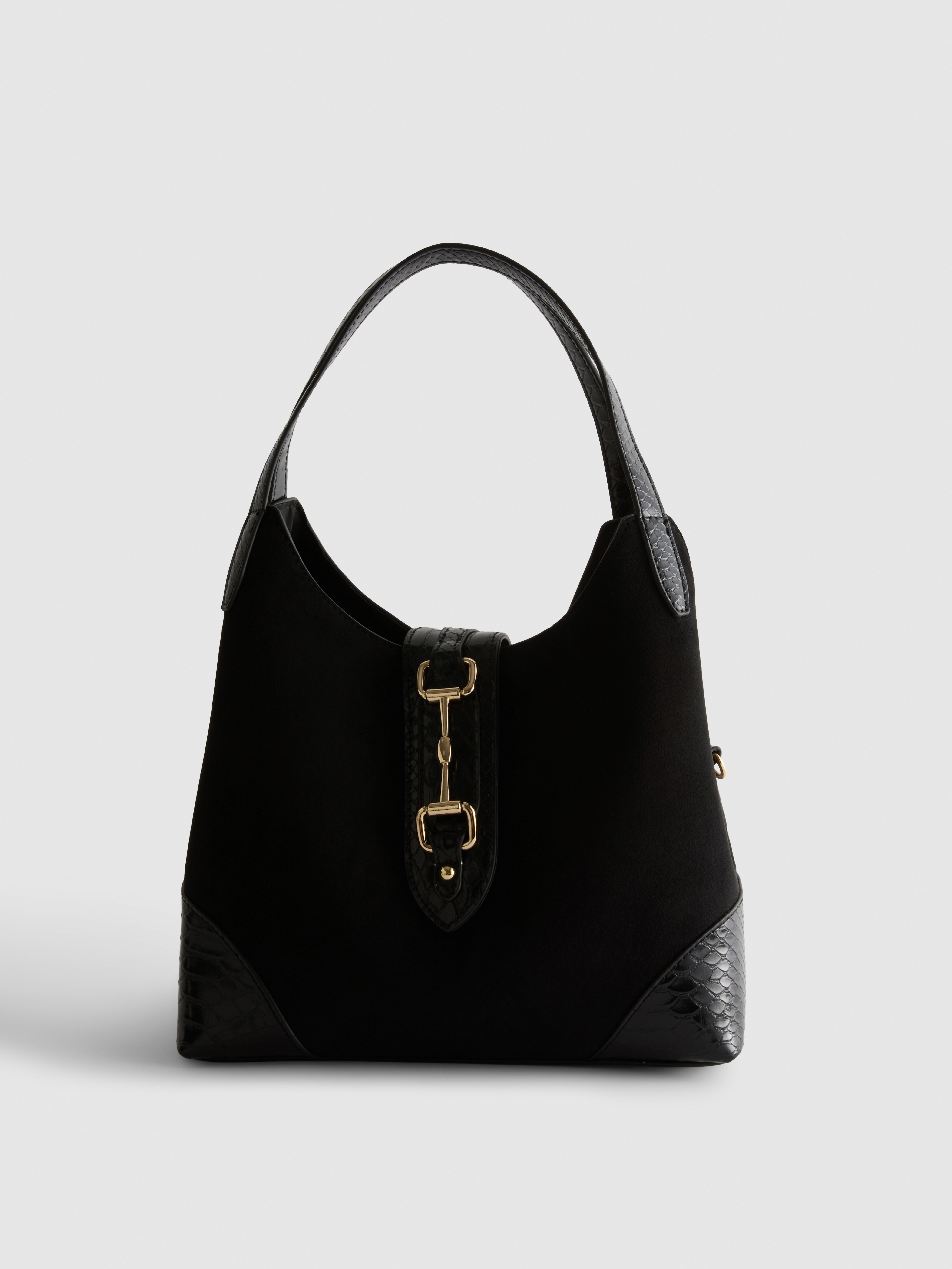 Schoudertas met textuur en trensdetail