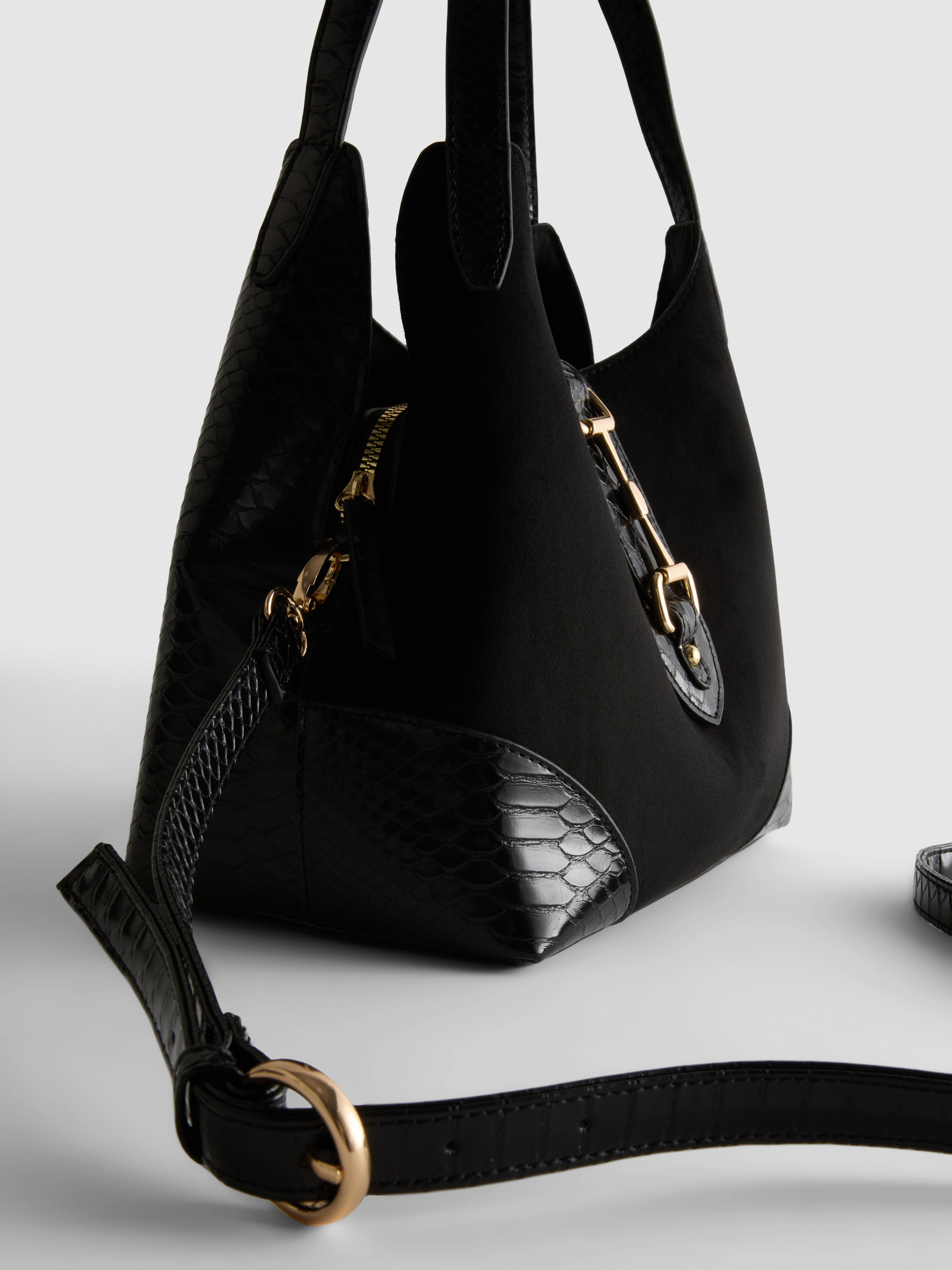 Snaffle Detail Textured Shoulder Bag