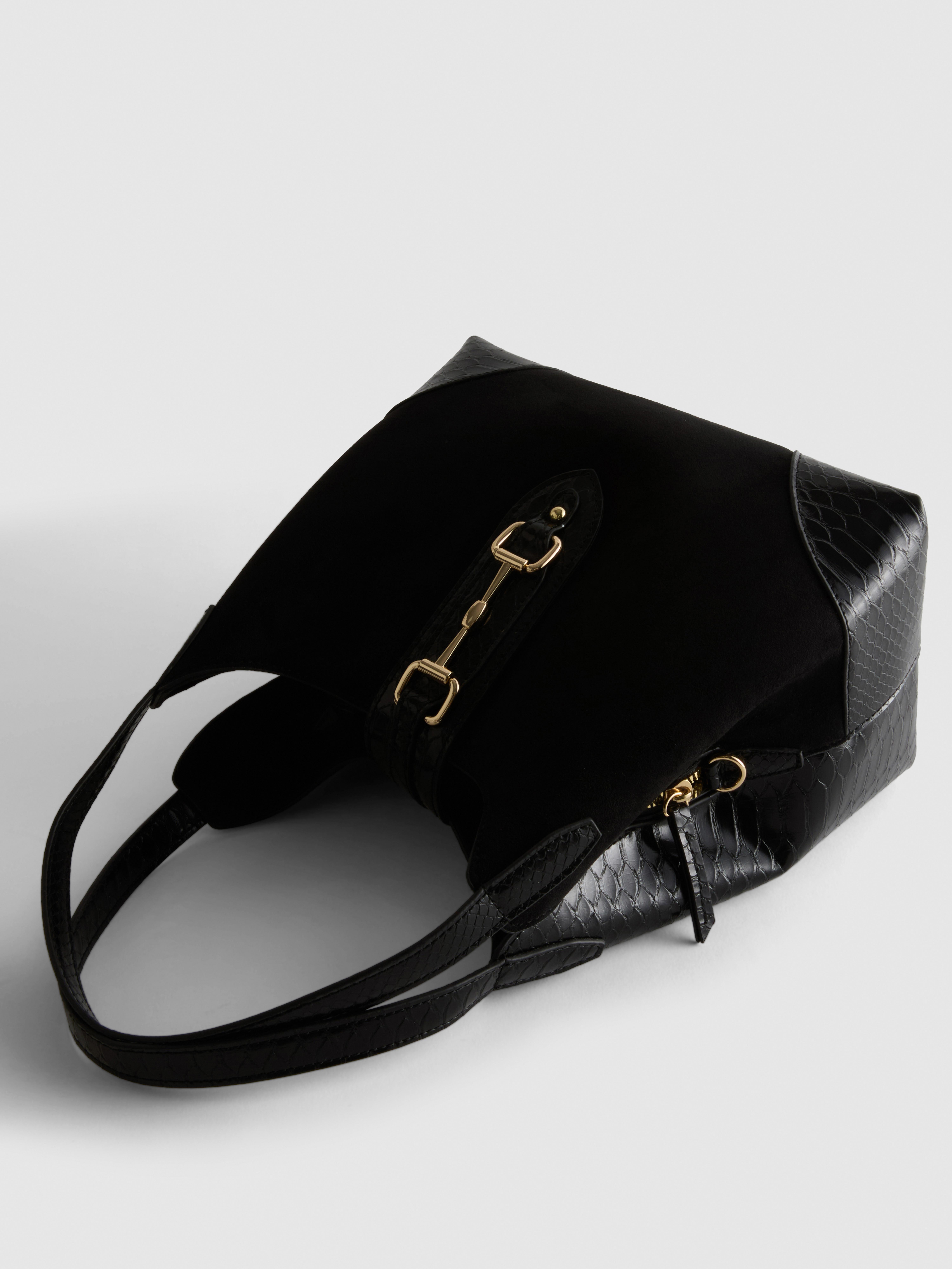 Snaffle Detail Textured Shoulder Bag
