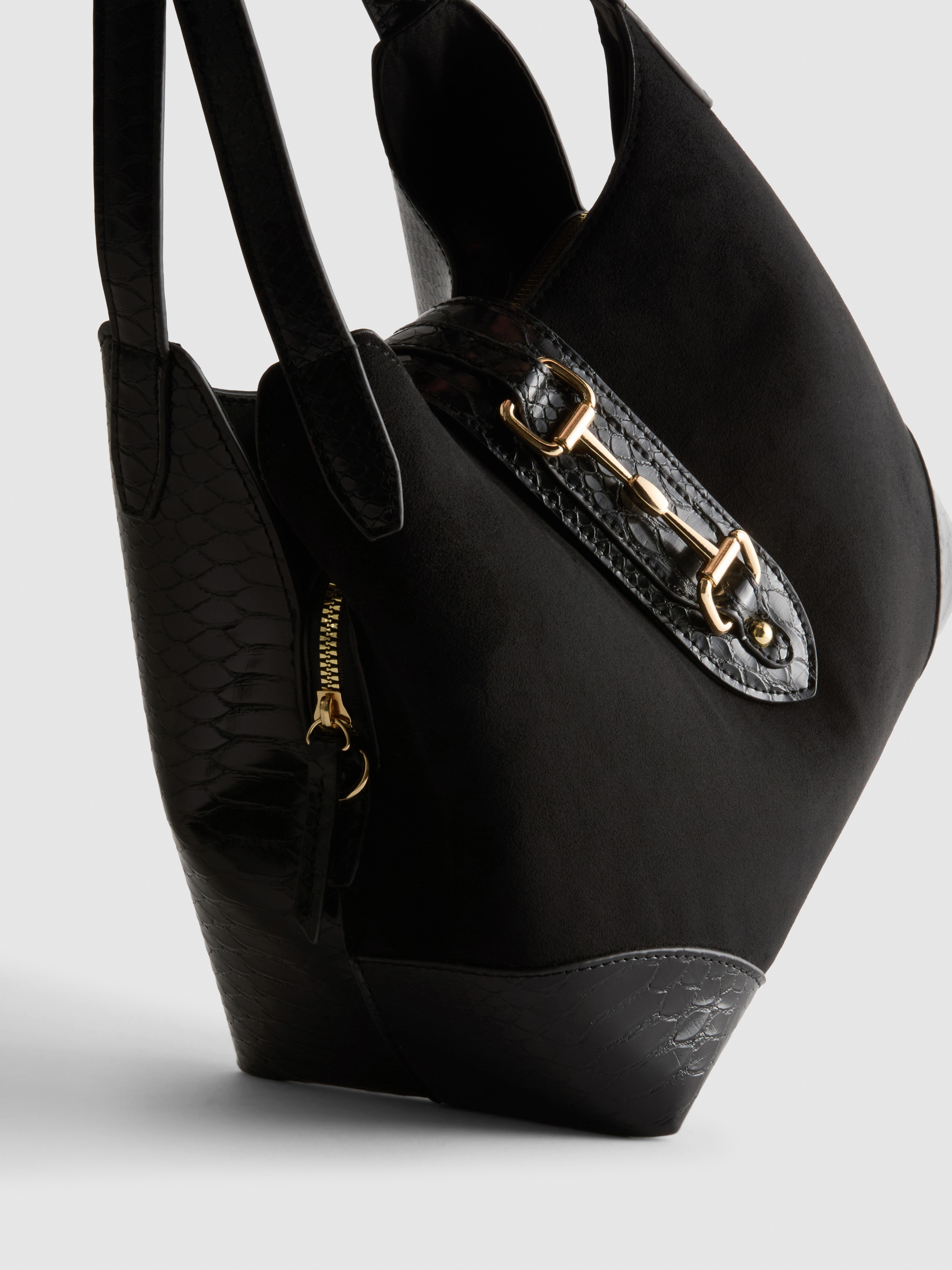 Snaffle Detail Textured Shoulder Bag