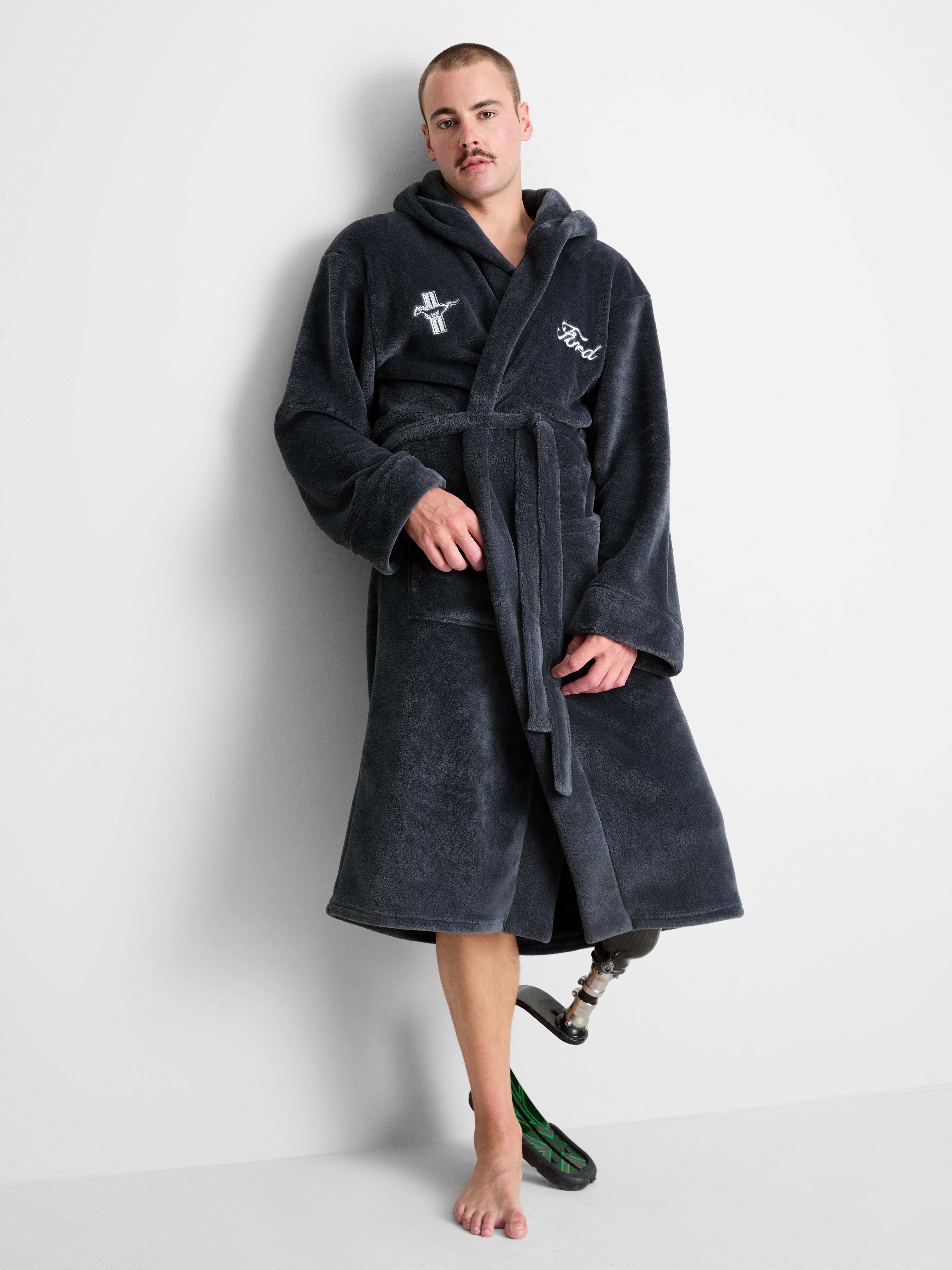 Men's Blue Ford Fleece Hooded Dressing Gown | Penneys
