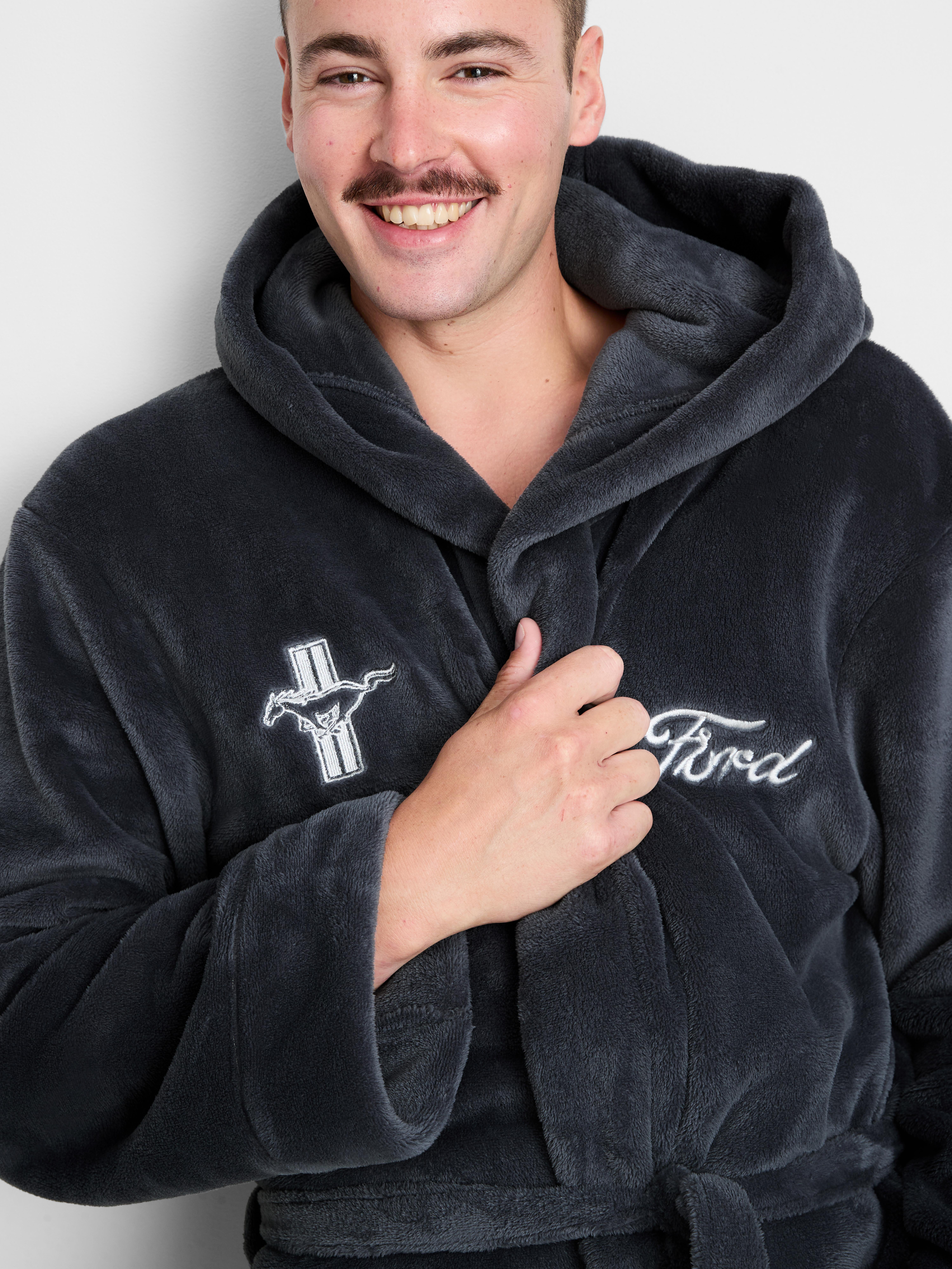 Men's Blue Ford Fleece Hooded Dressing Gown | Penneys