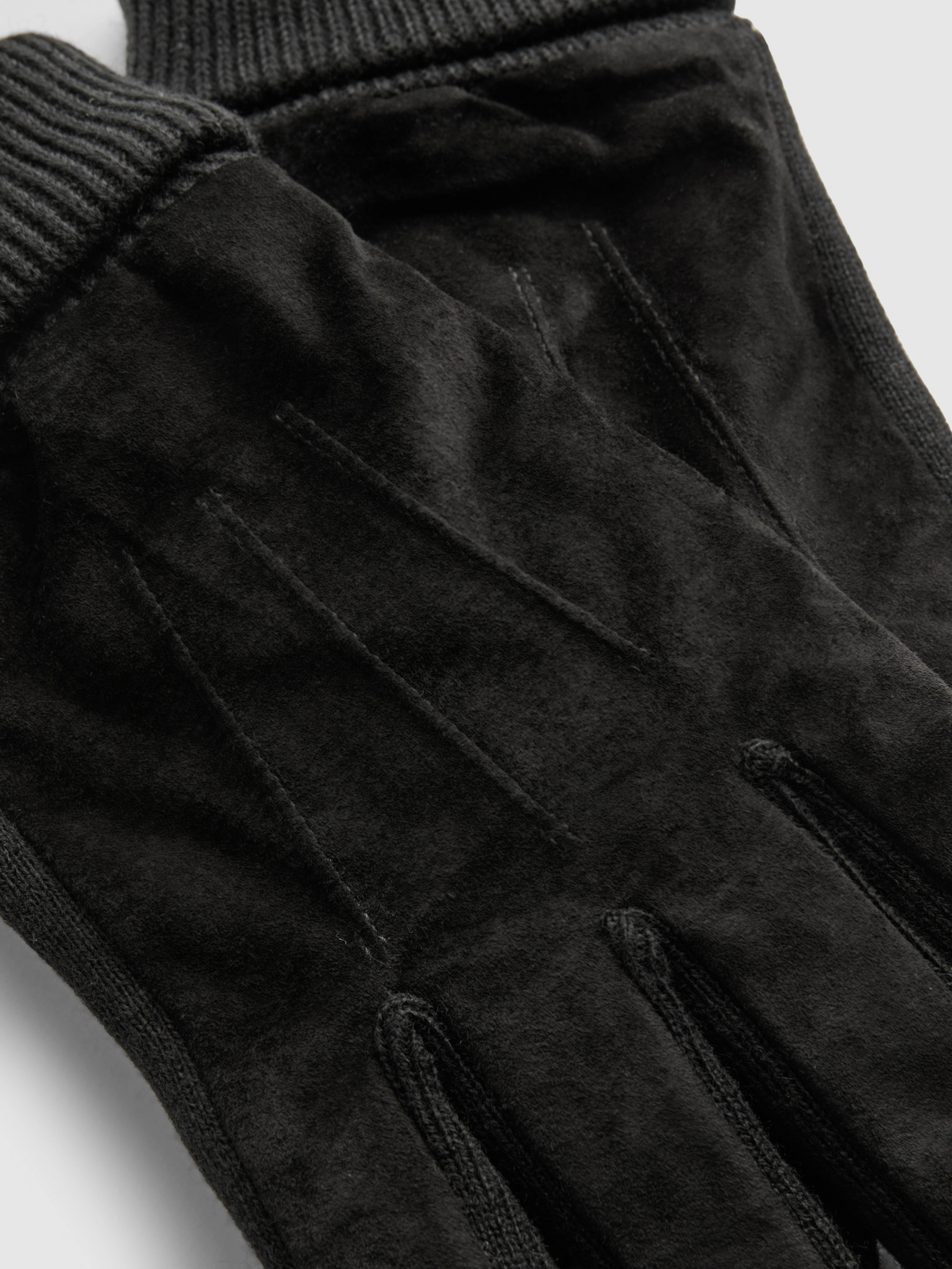 Faux Suede Ribbed Cuff Gloves