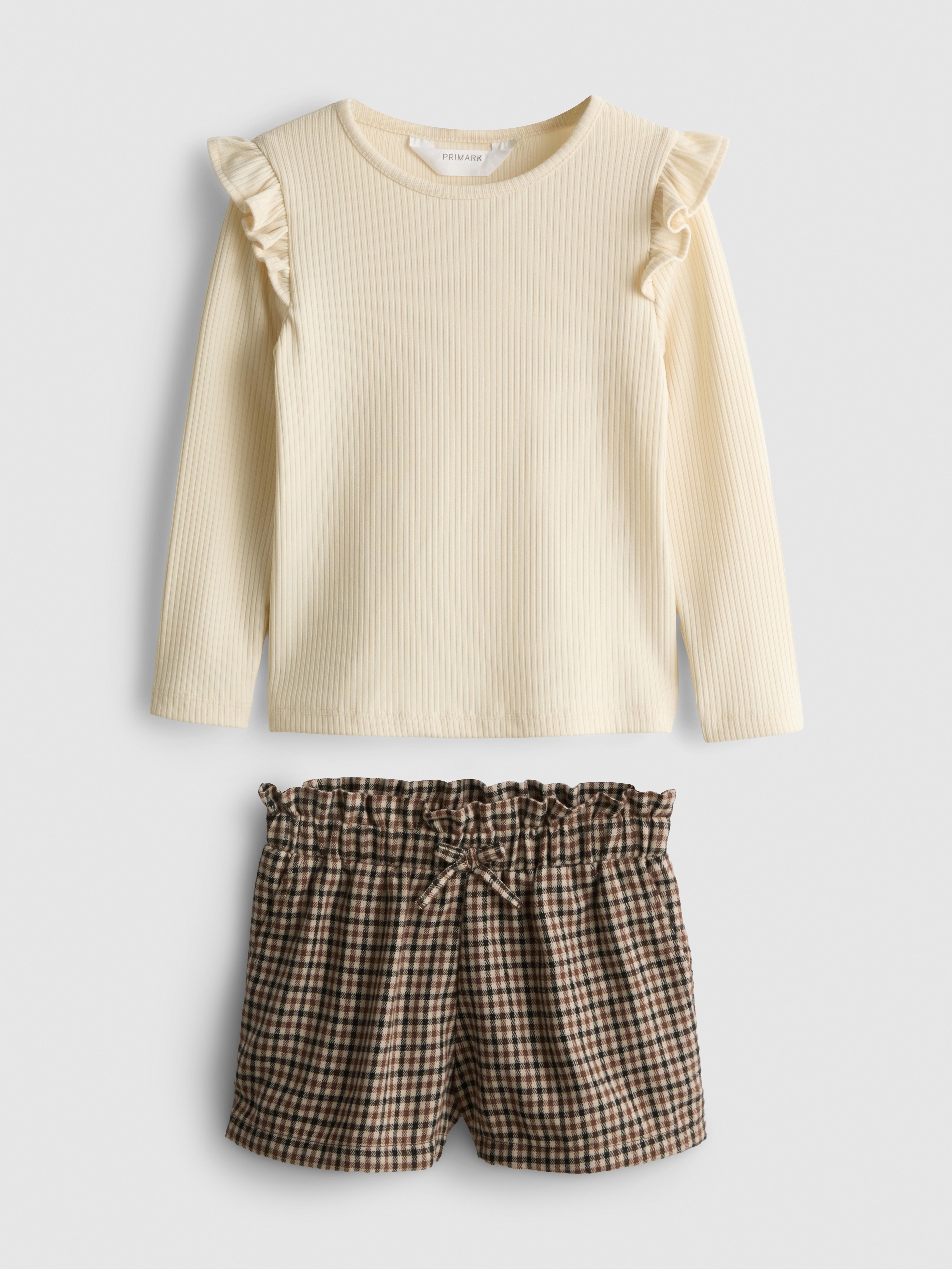Girls Ecru 1-9yrs | Ruffle T-Shirt and Check Shorts Set | Penneys