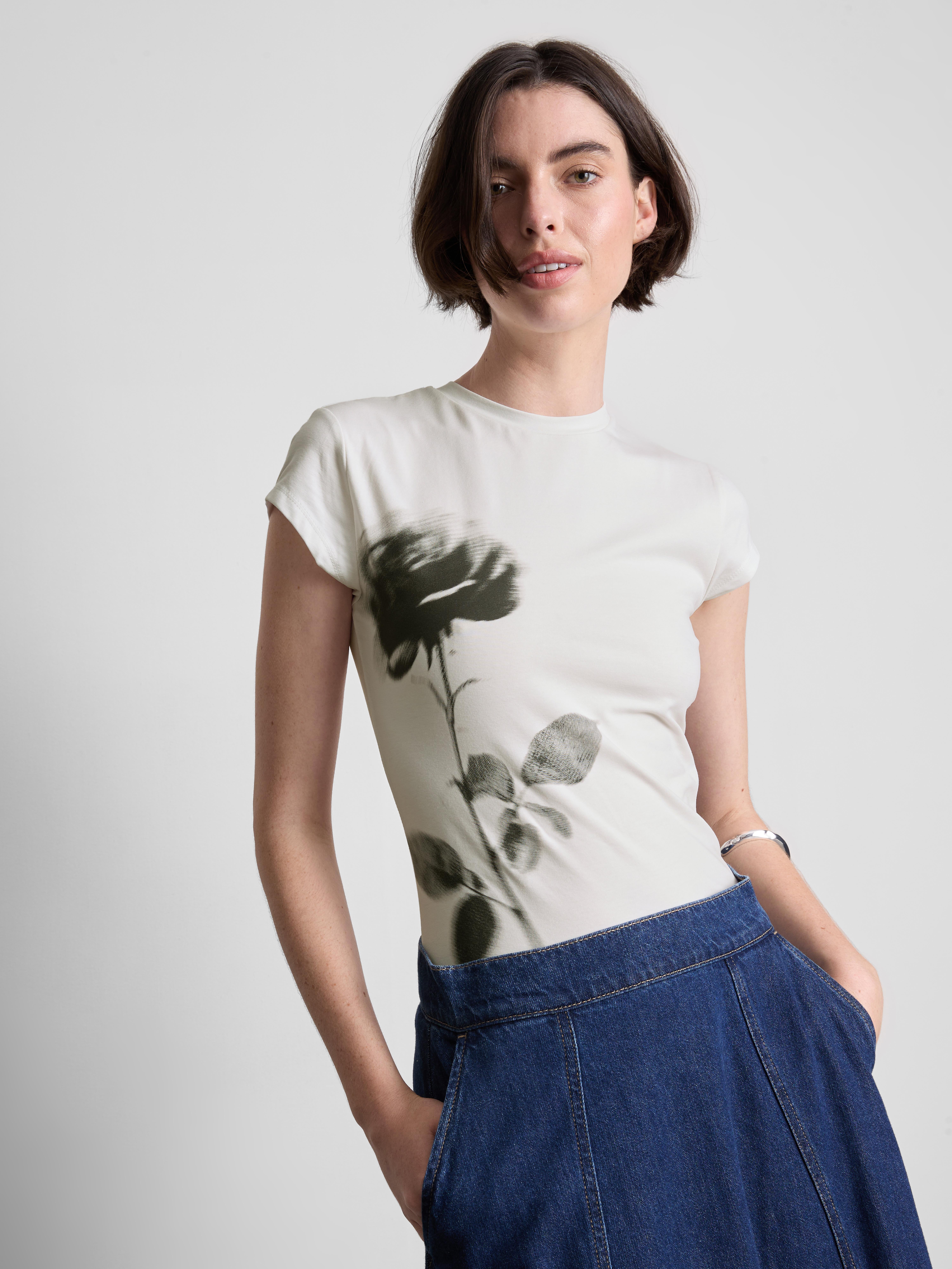 T-shirt curta estampado floral algodão