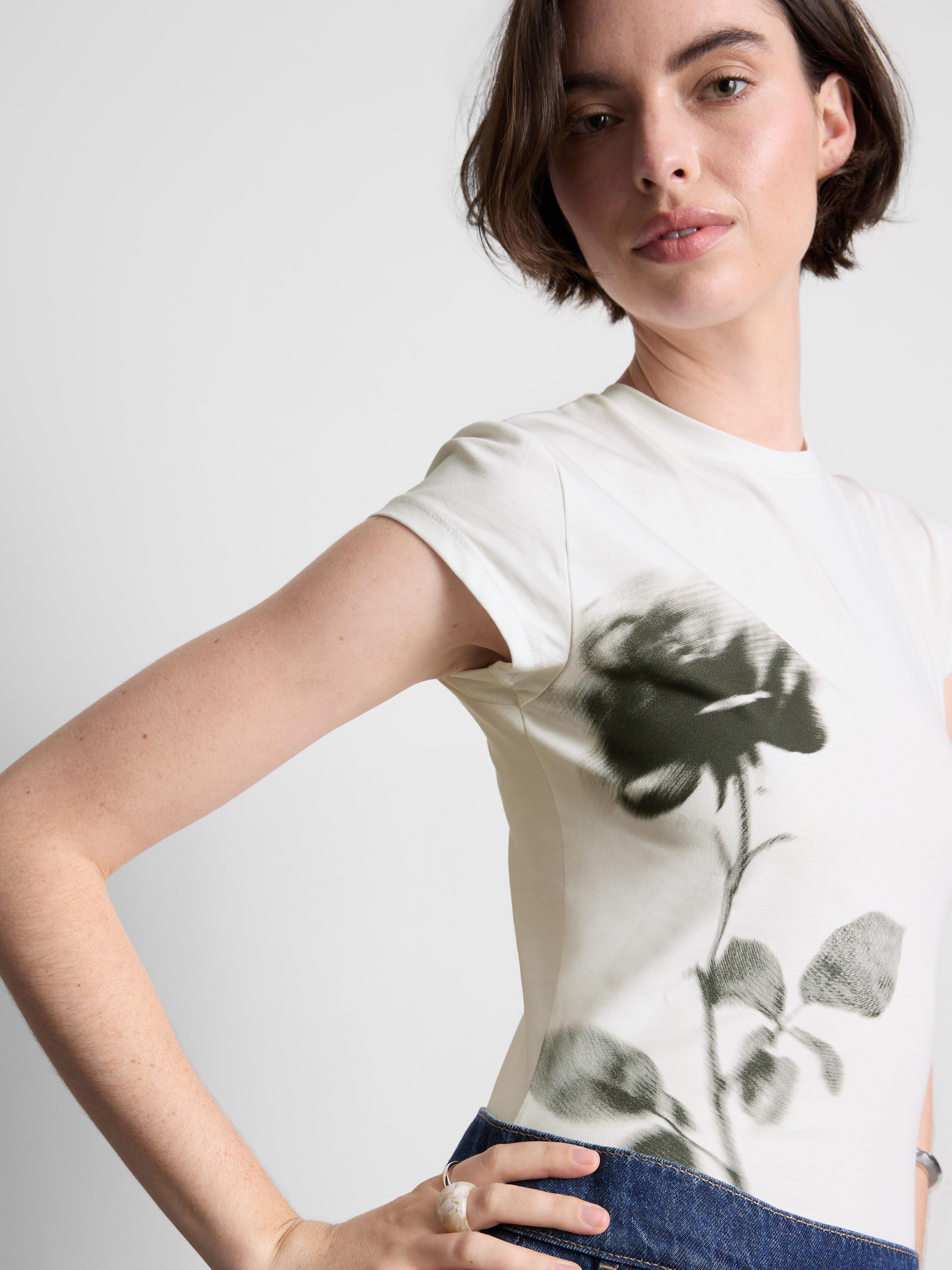 T-shirt curta estampado floral algodão
