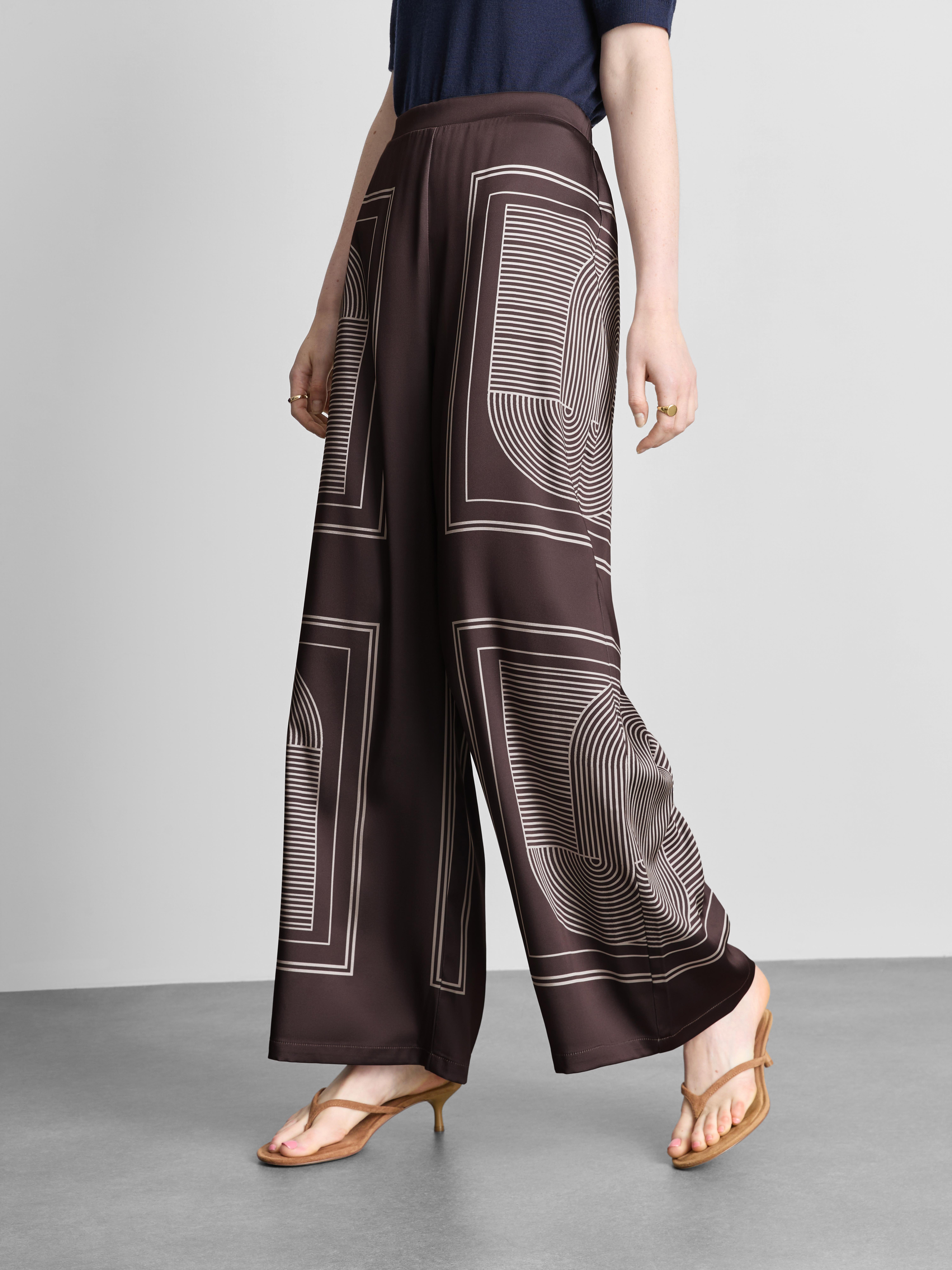 The Edit Satin Wide Leg Geometric Trousers