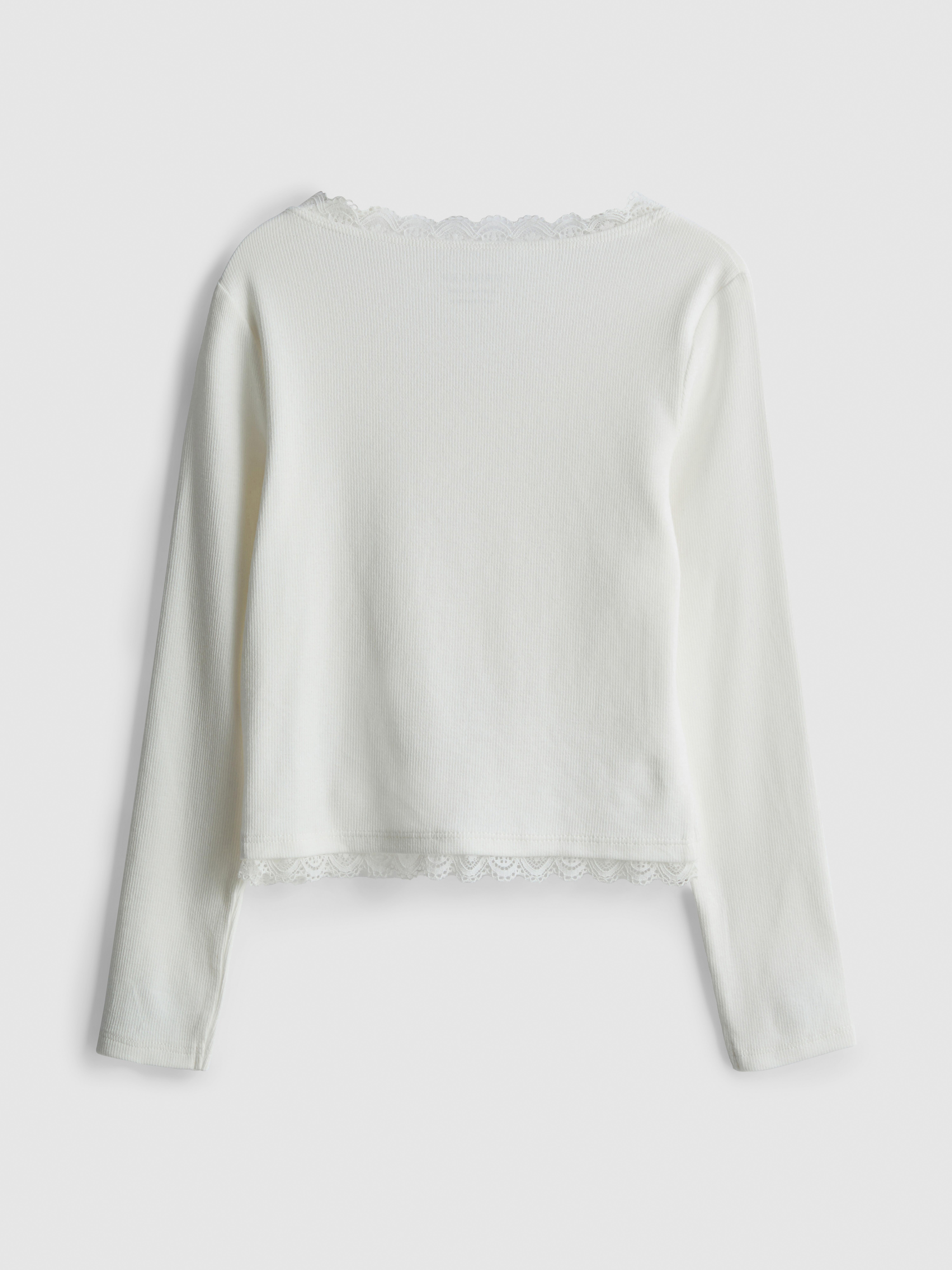 Girls White 7-15yrs | Cotton Rich Lace Trim Henley Top | Primark