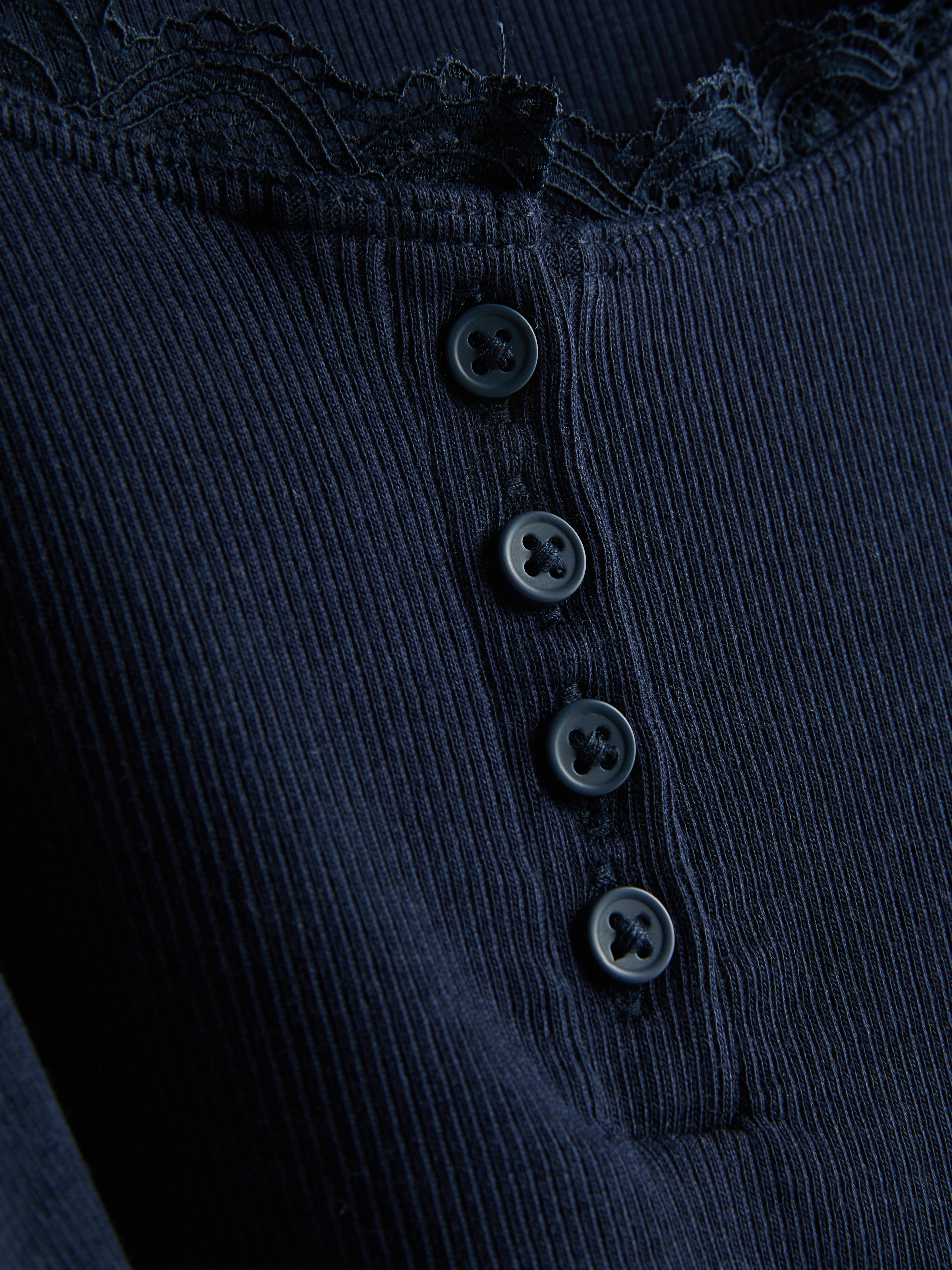 Girls Navy 7-15yrs | Cotton Rich Lace Trim Henley Top | Penneys
