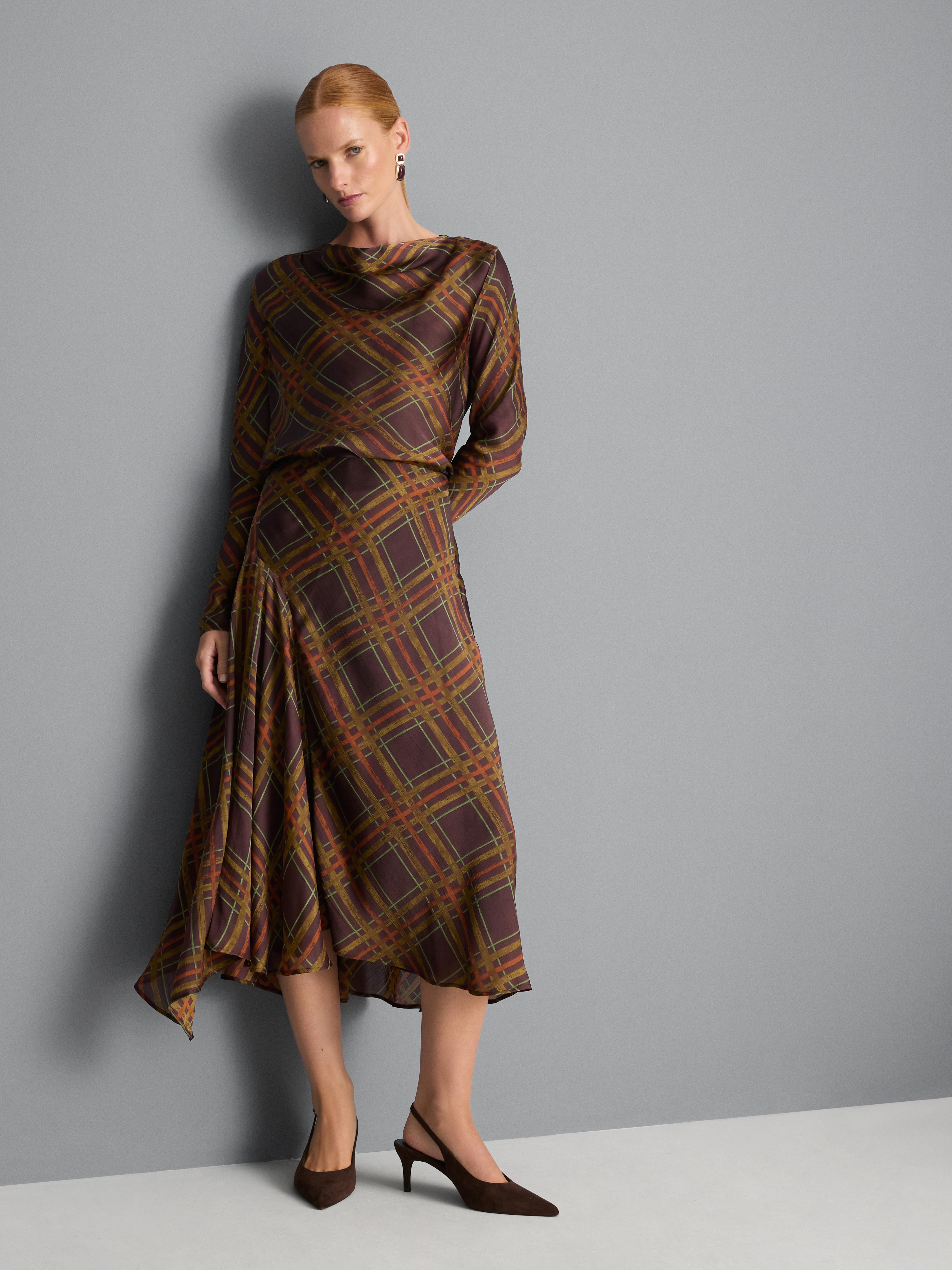 Asymmetrical Plaid Midi Skirt