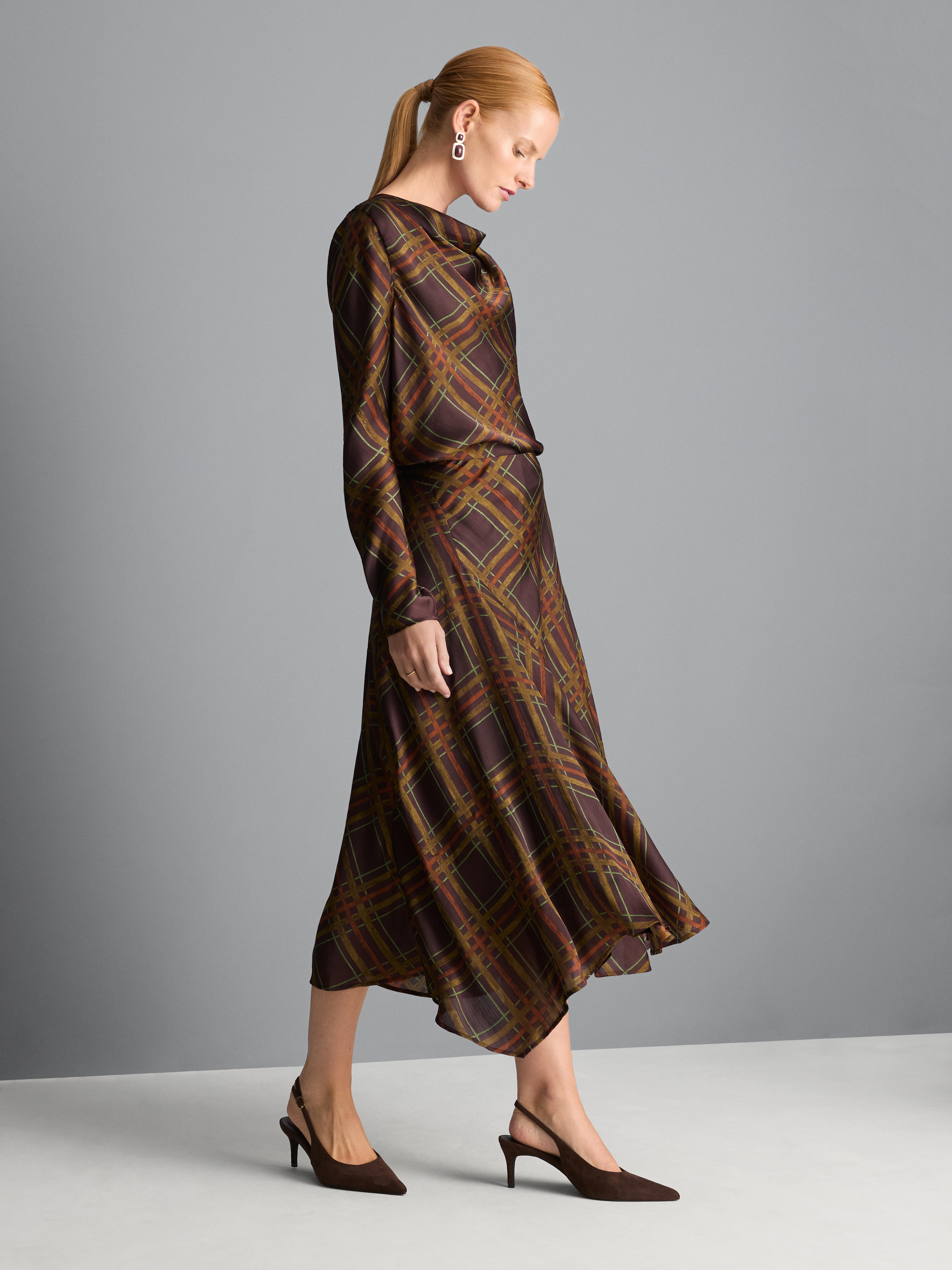 Asymmetrical Plaid Midi Skirt