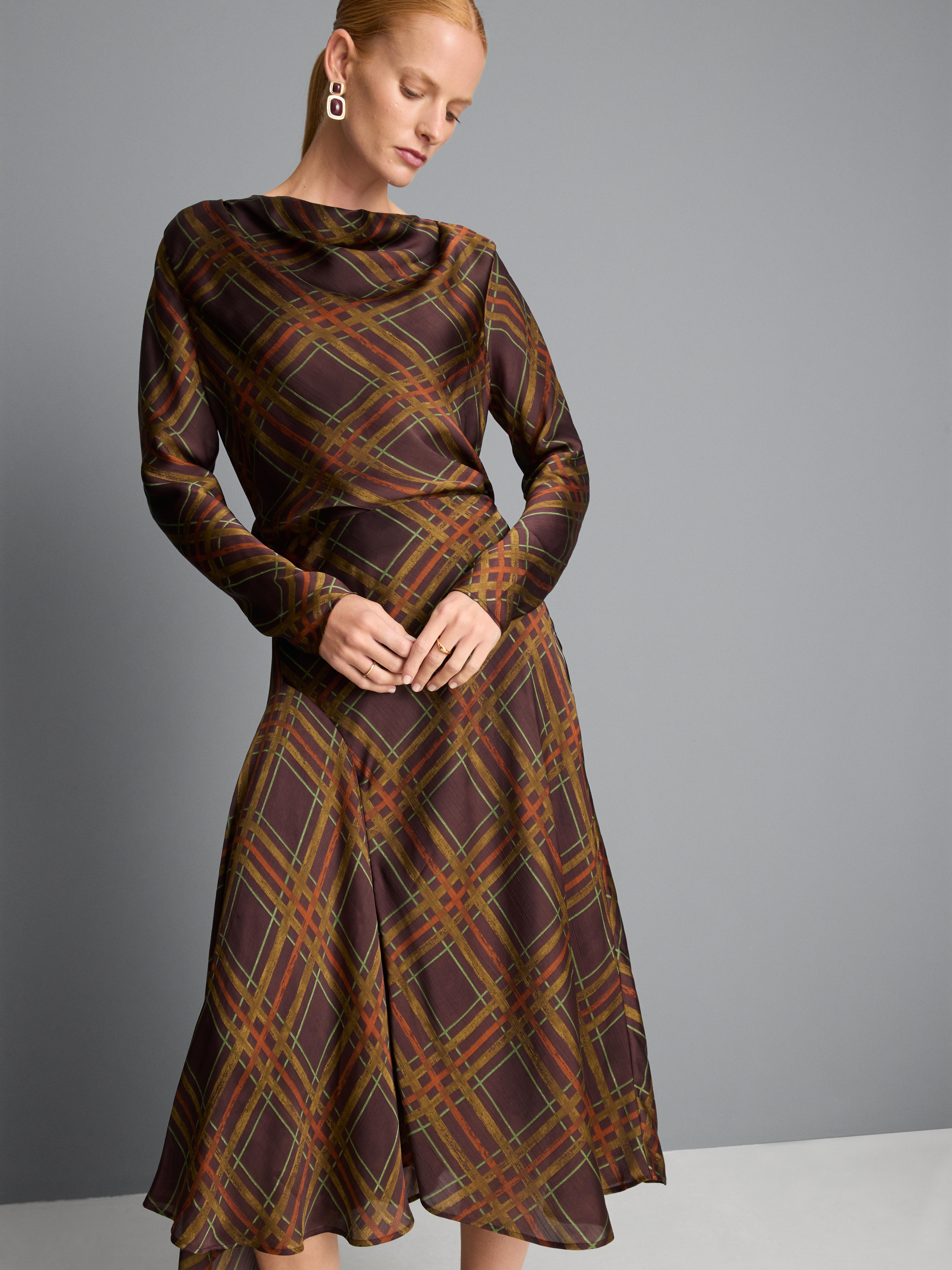 Asymmetrical Plaid Midi Skirt