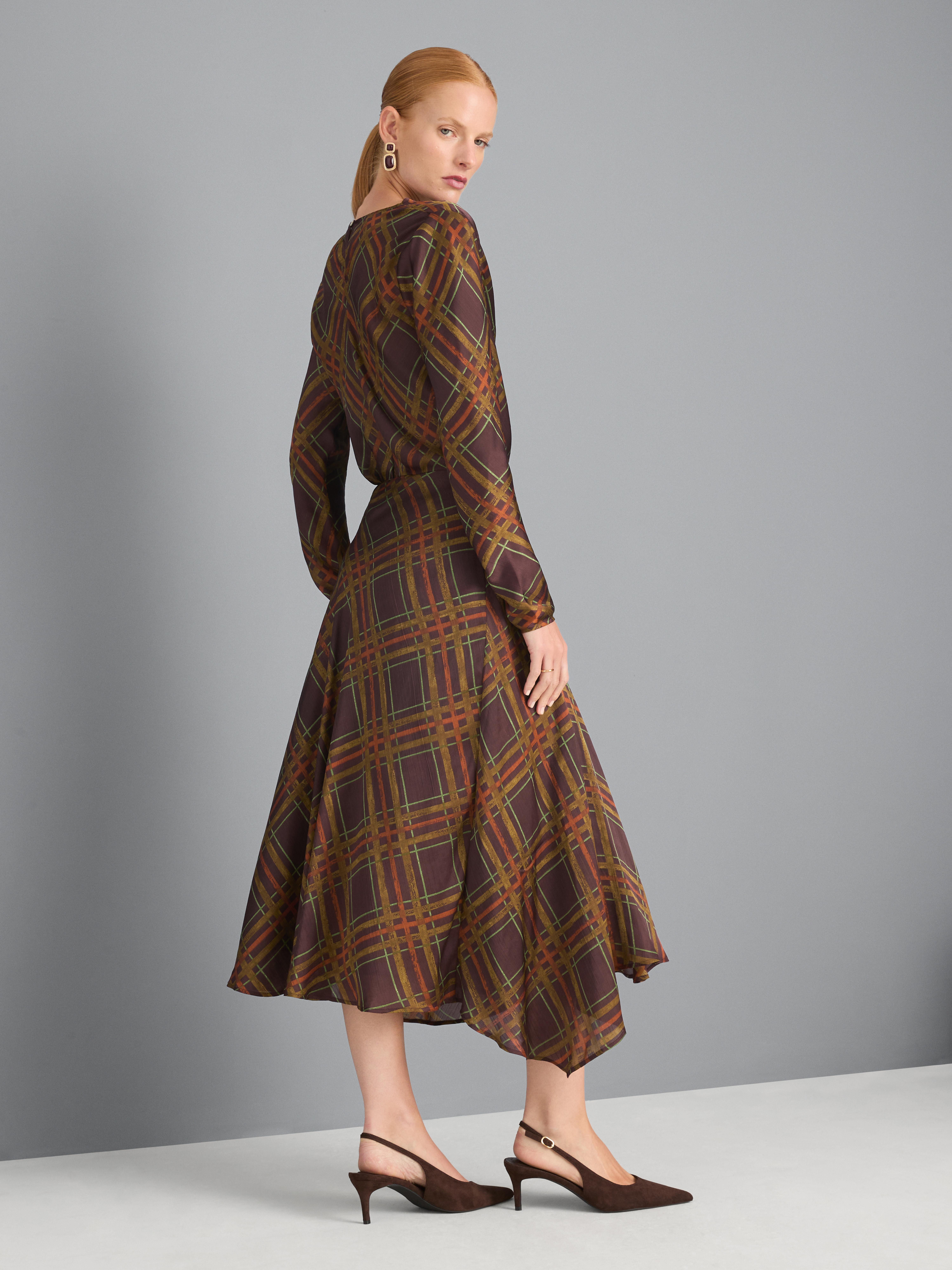 Asymmetrical Plaid Midi Skirt
