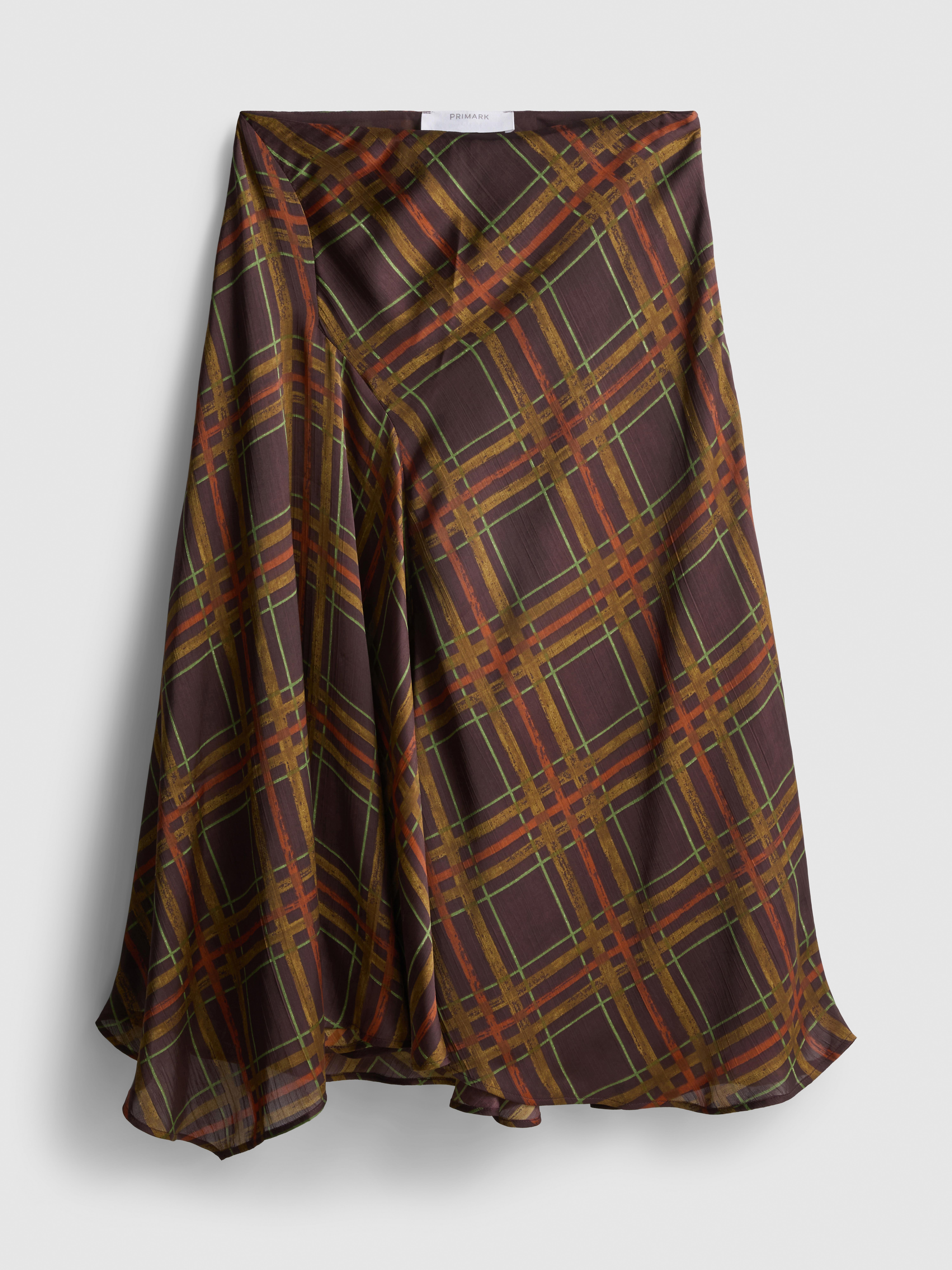 Asymmetrical Plaid Midi Skirt