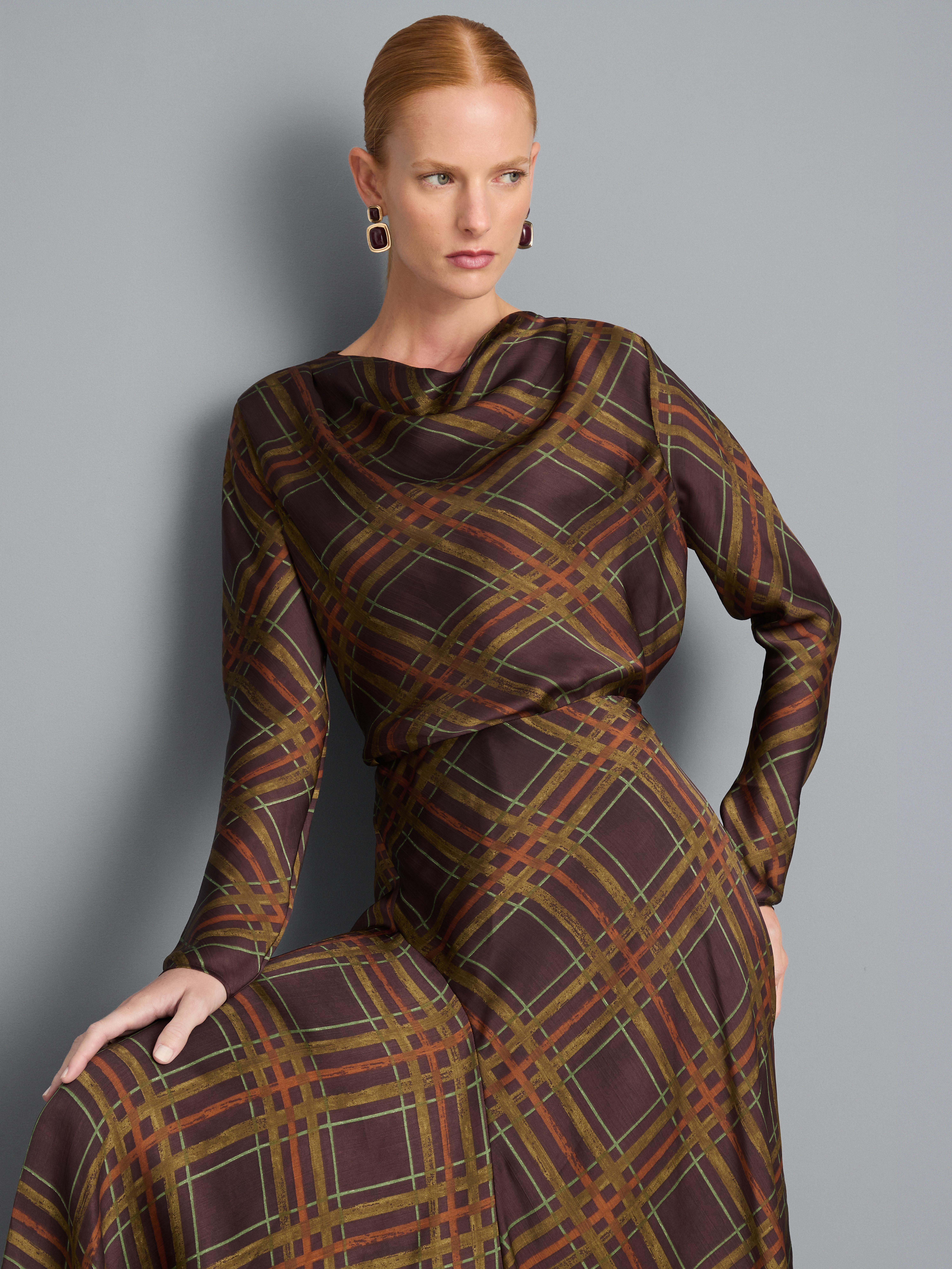 Check Cowl Neck Blouse