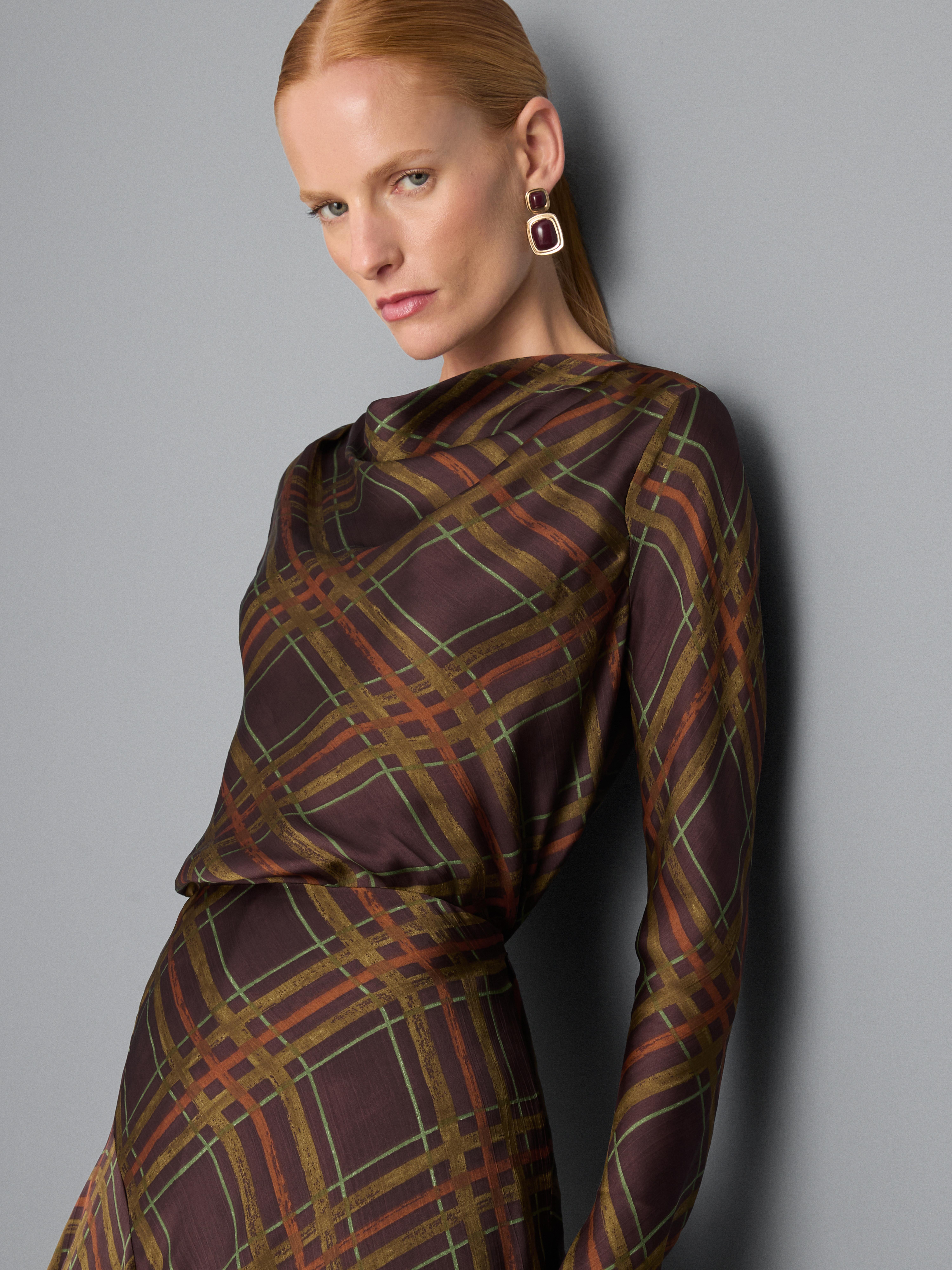 Check Cowl Neck Blouse
