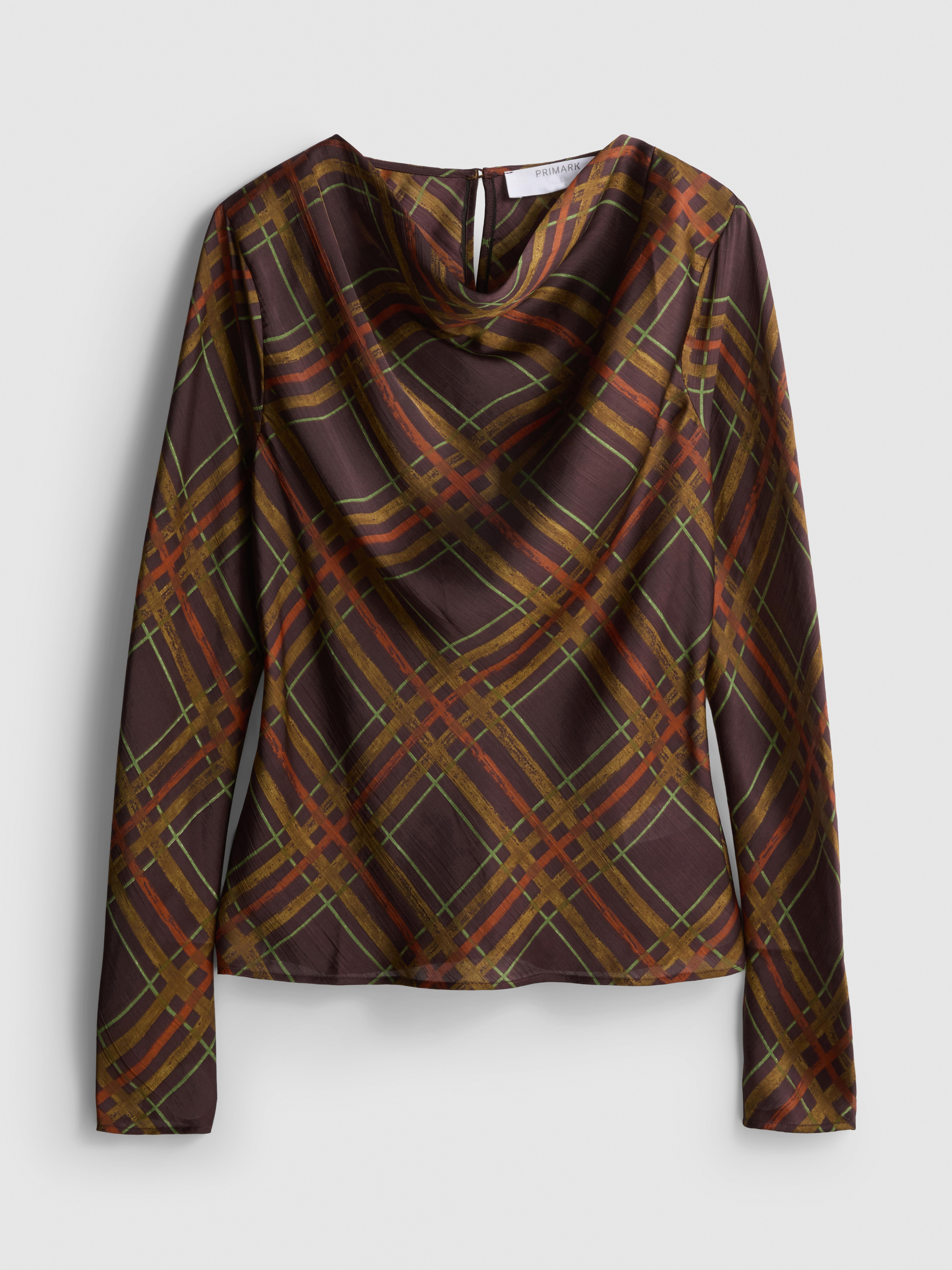 Check Cowl Neck Blouse