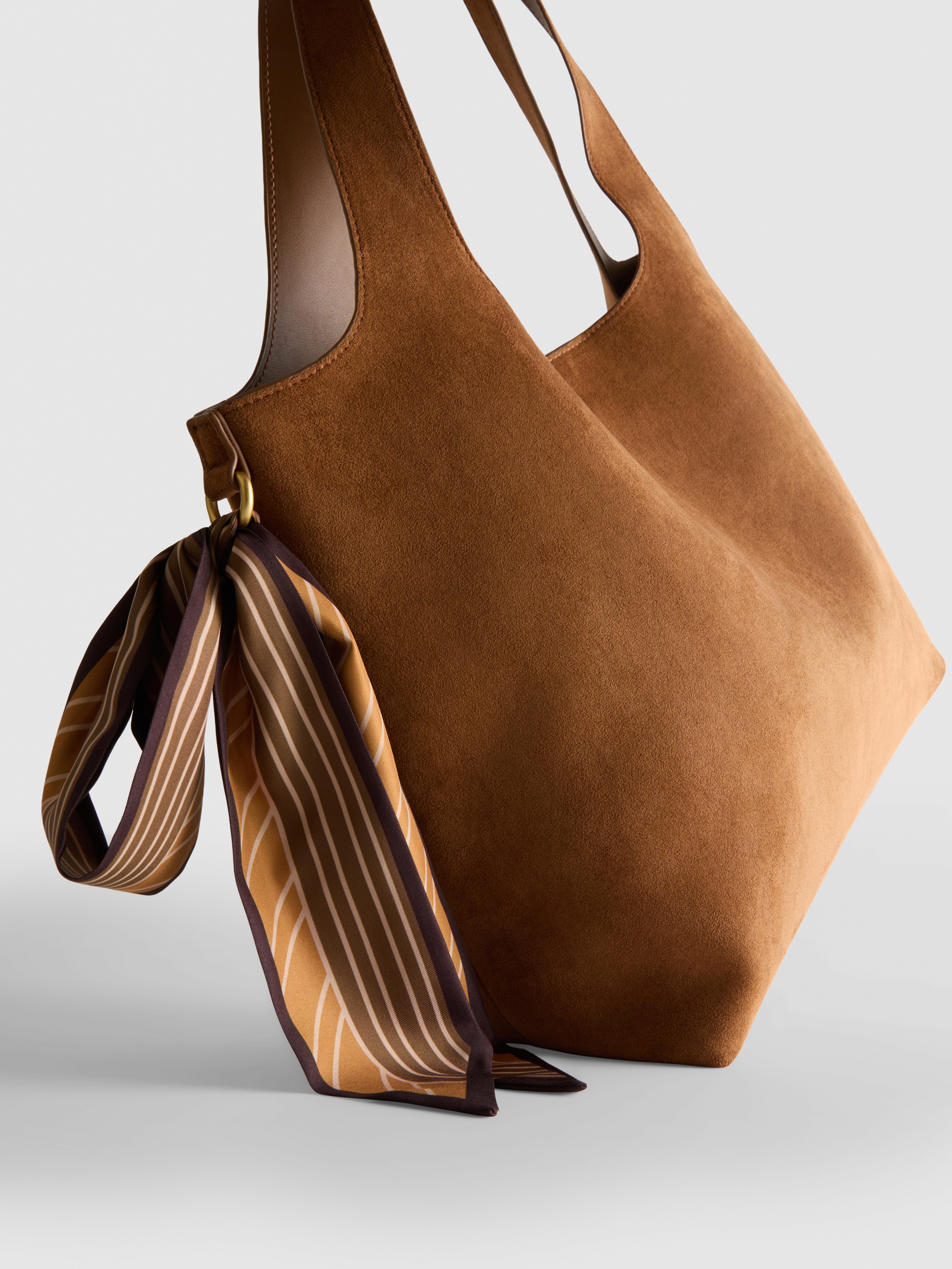 Faux Suede Scarf Detail Shoulder Bag
