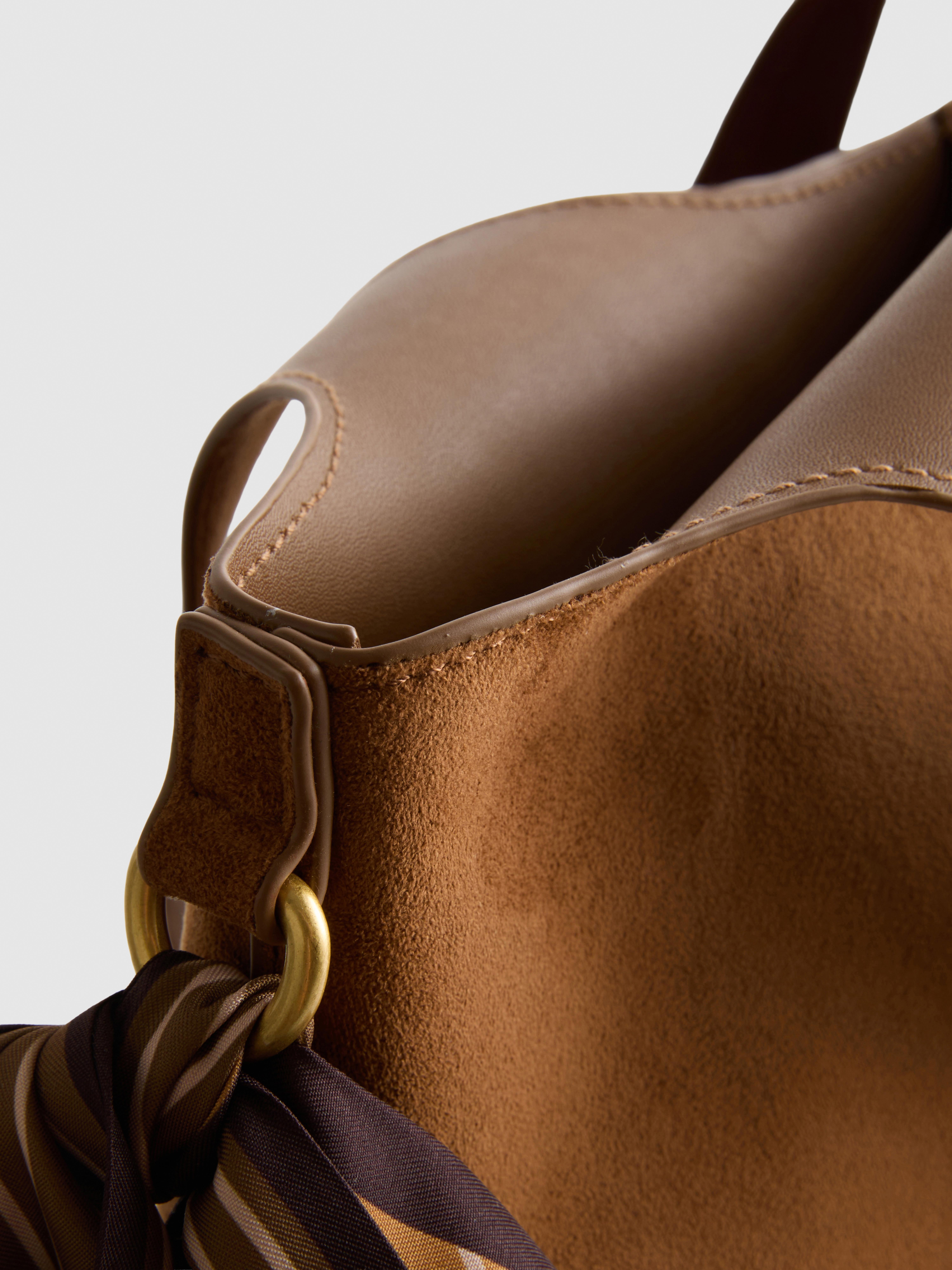 Faux Suede Scarf Detail Shoulder Bag