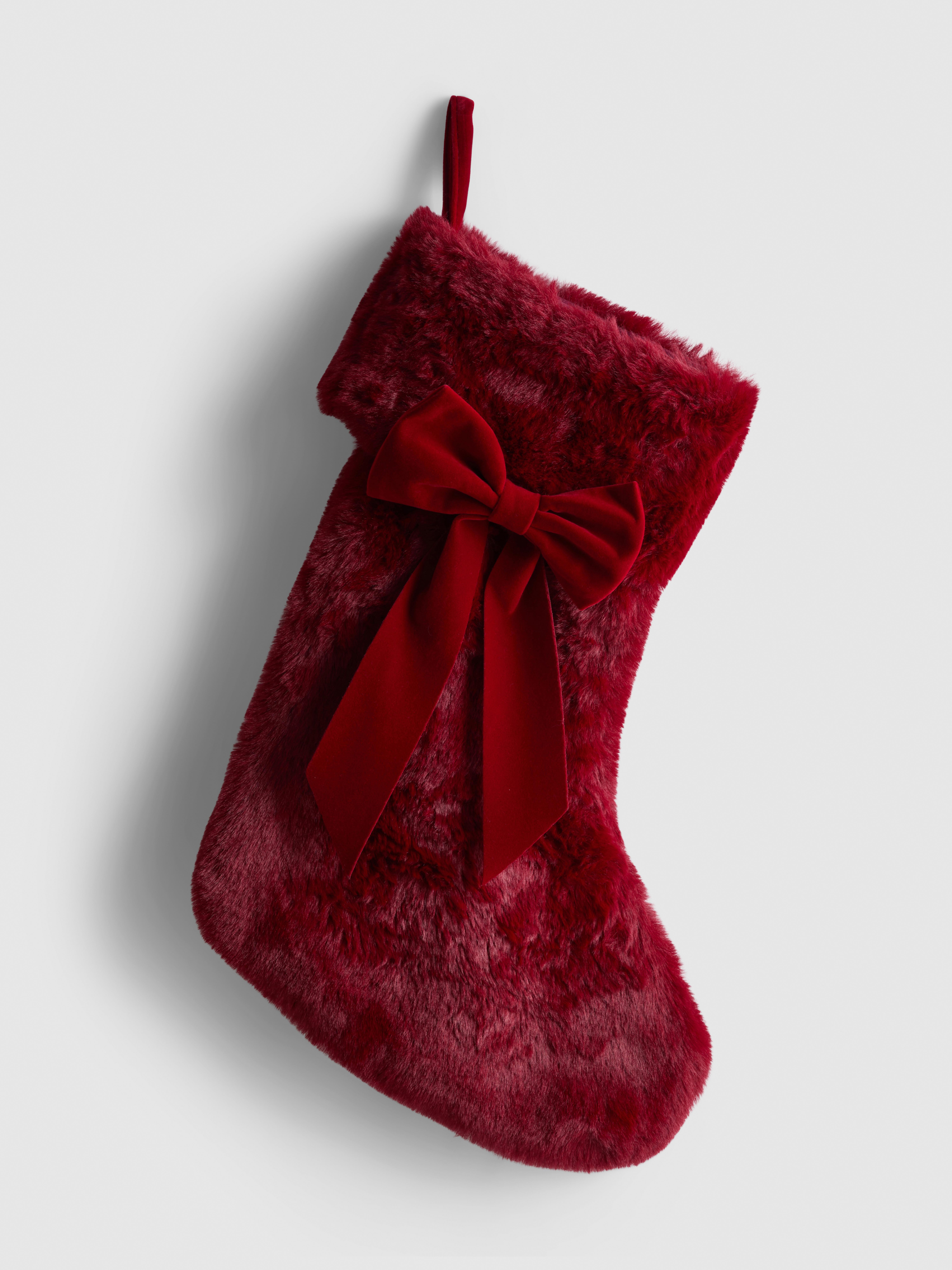 Weihnachtsstrumpf aus Kunstpelz mit Schleife