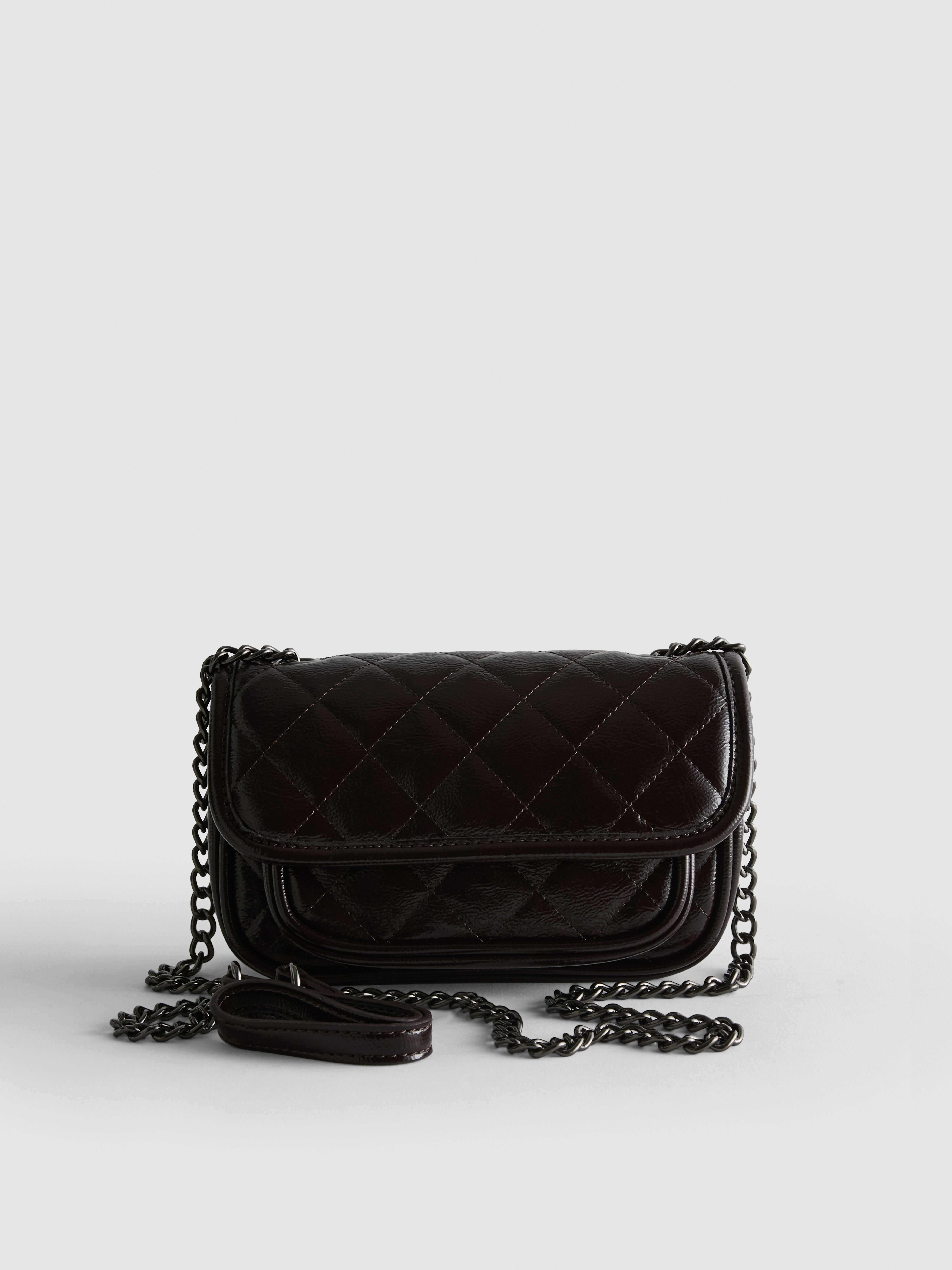 Quilted Chain Strap Bag Dark Brown