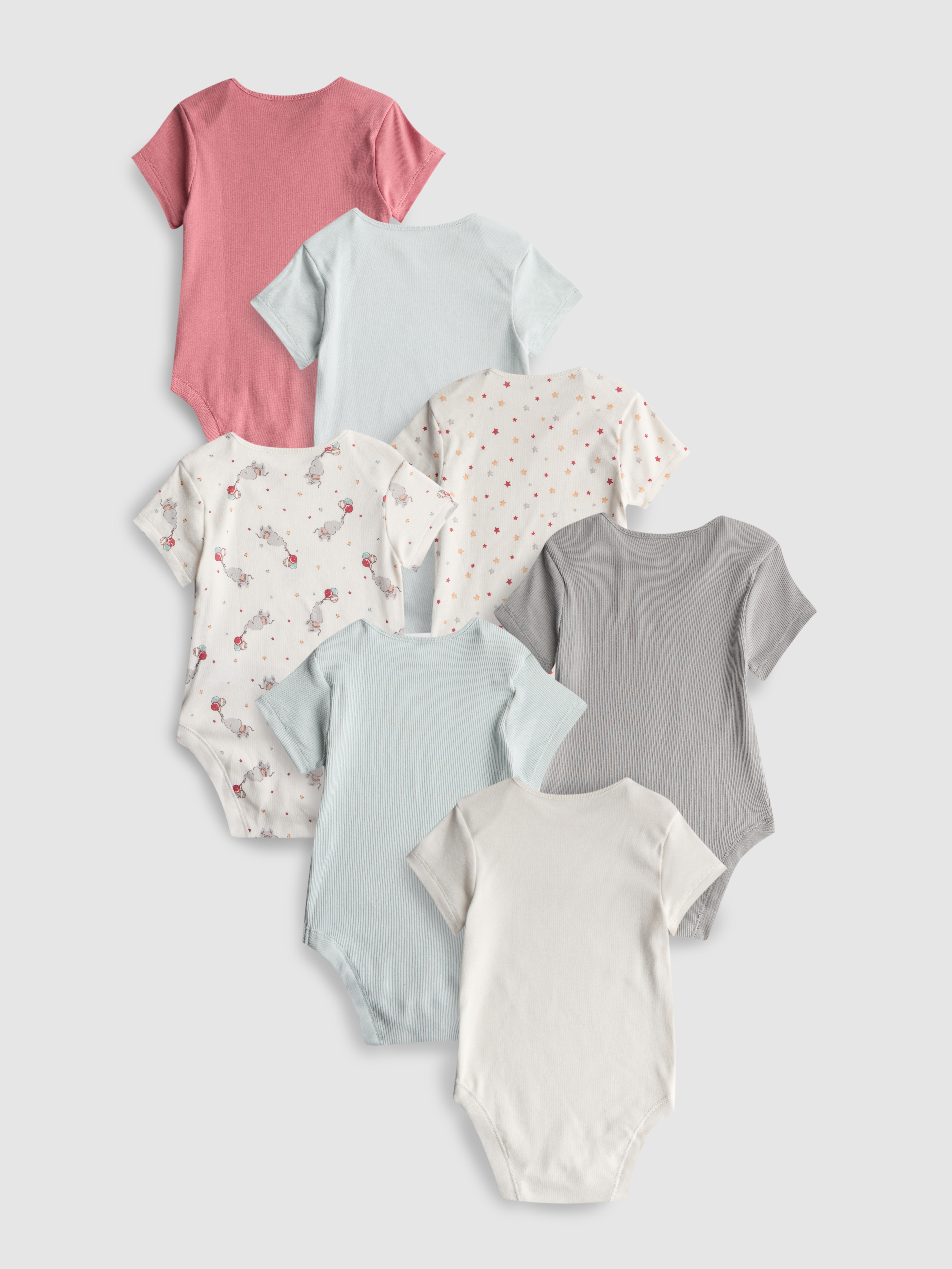0-36mths | 7pk Pure Cotton Circus Animal Graphic Short Sleeve Bodysuits