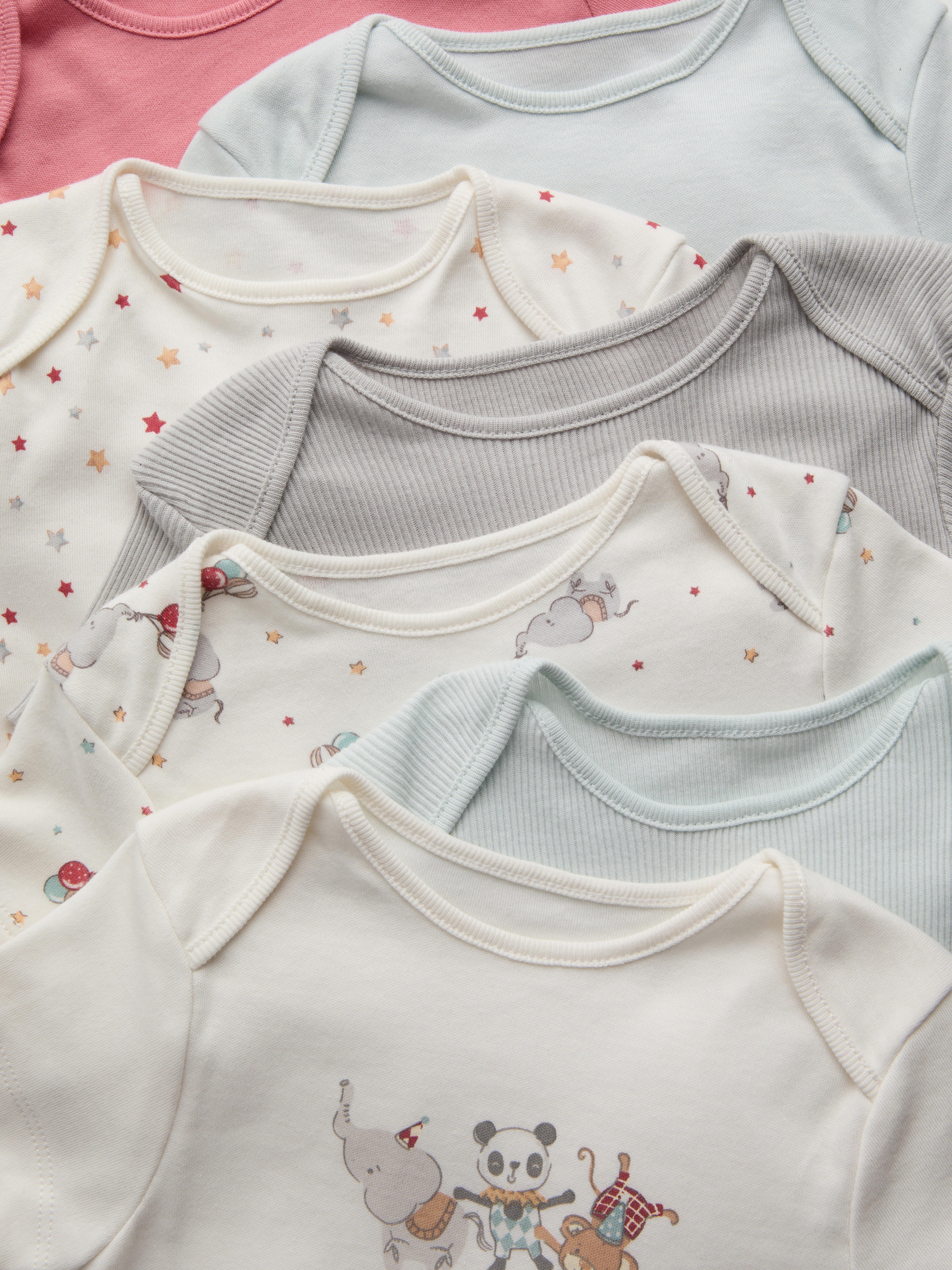 0-36mths | 7pk Pure Cotton Circus Animal Graphic Short Sleeve Bodysuits