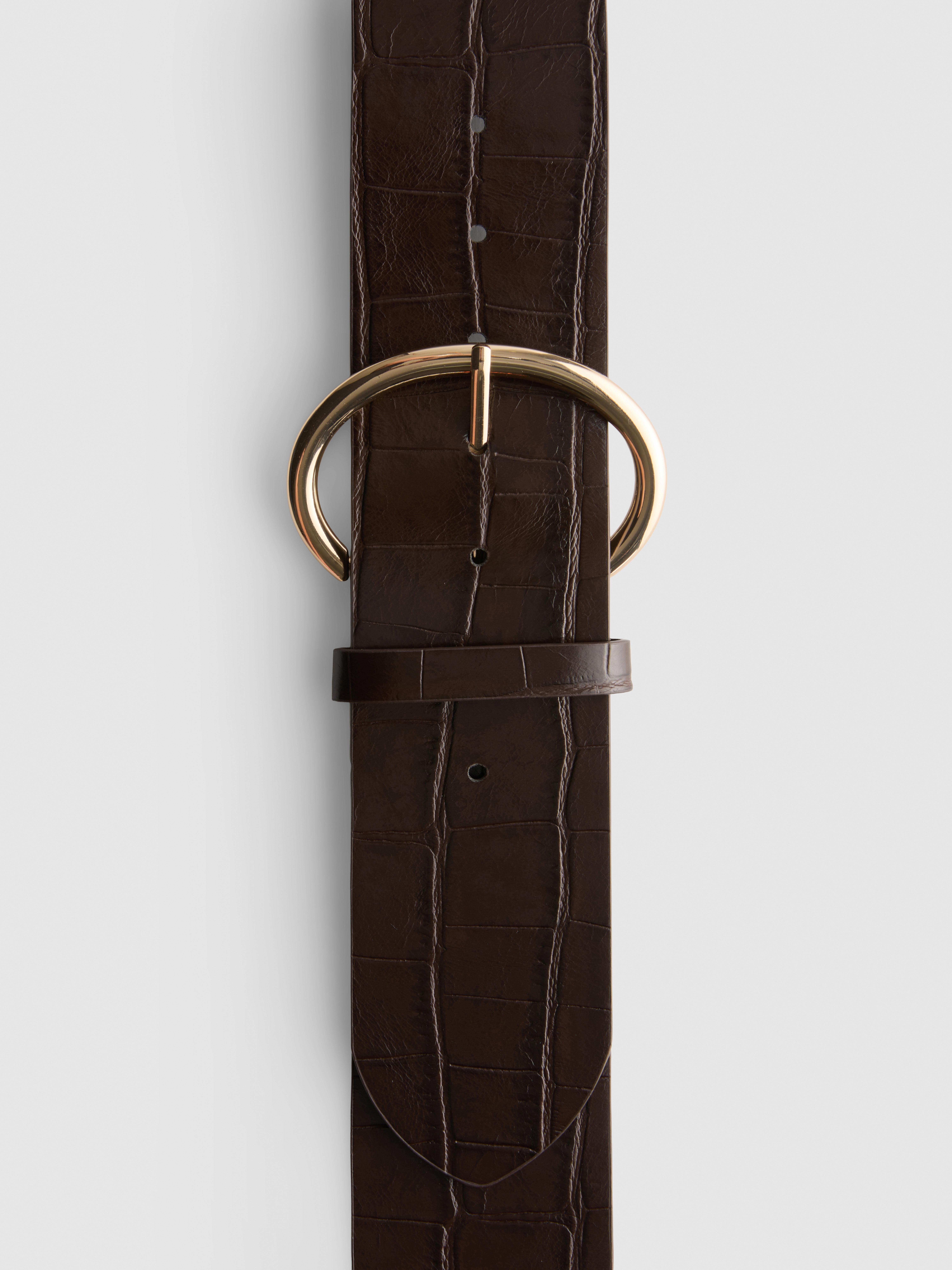Croc-Effect Oval Buckle Belt