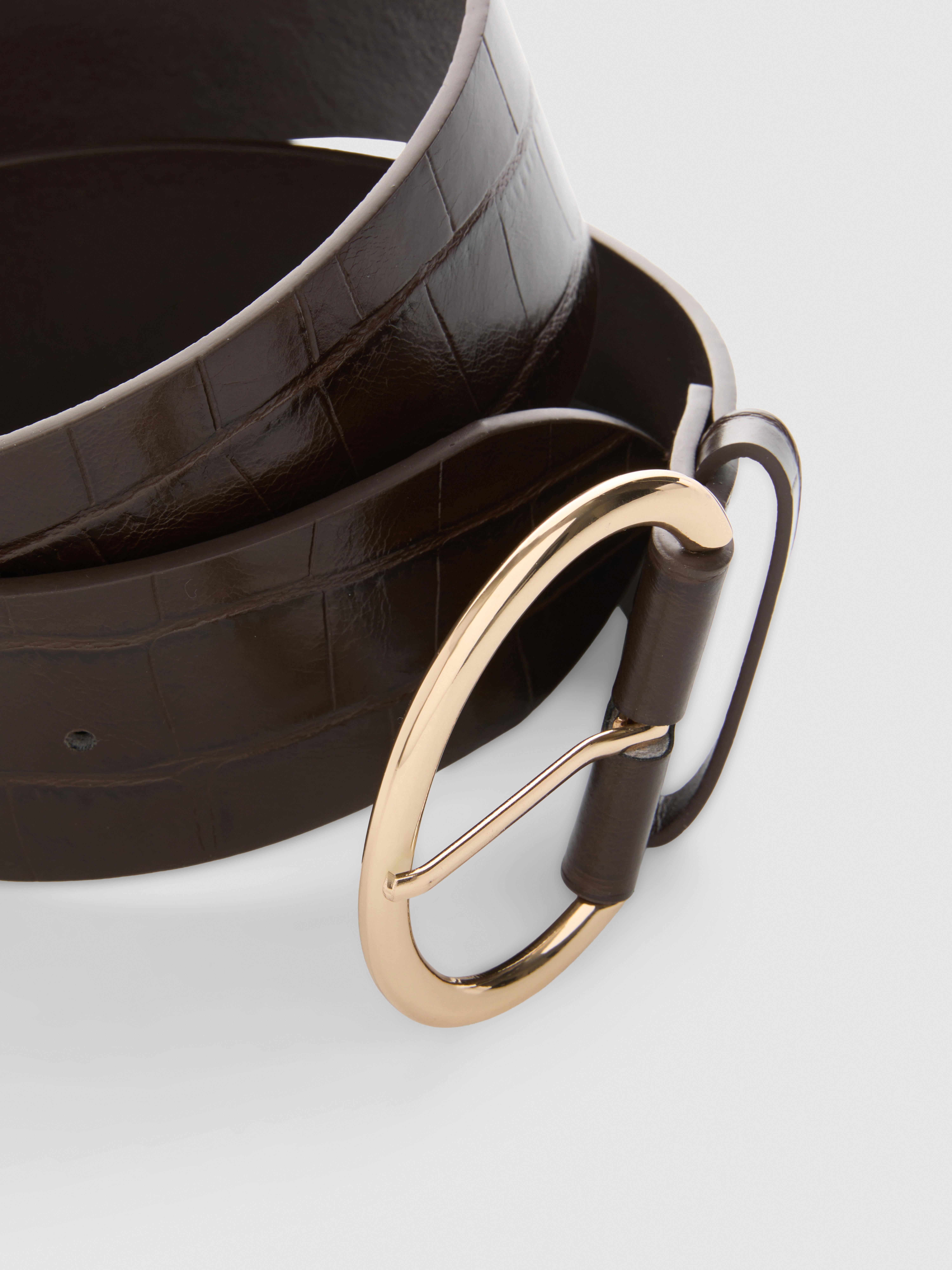 Croc-Effect Oval Buckle Belt
