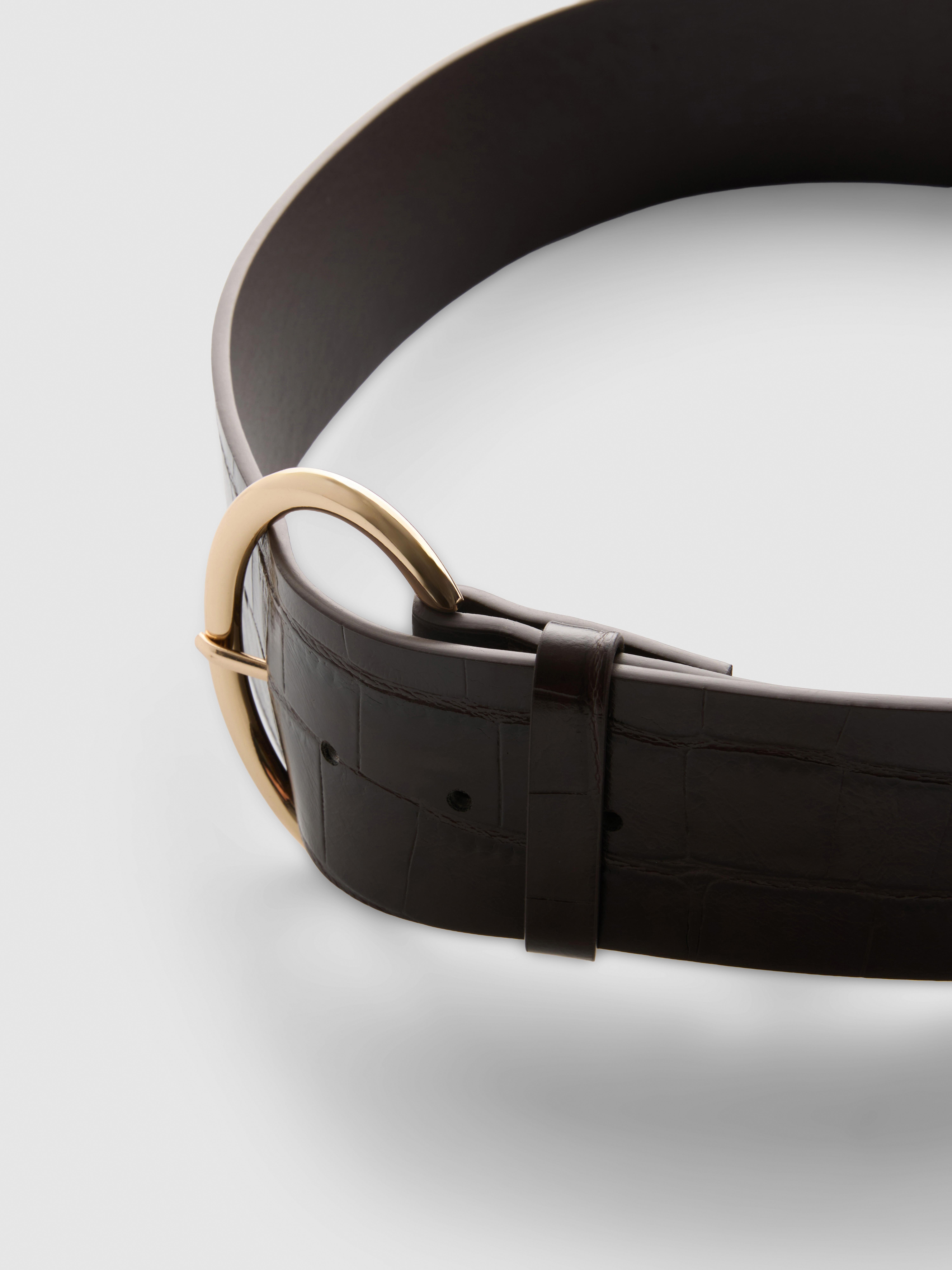 Croc-Effect Oval Buckle Belt