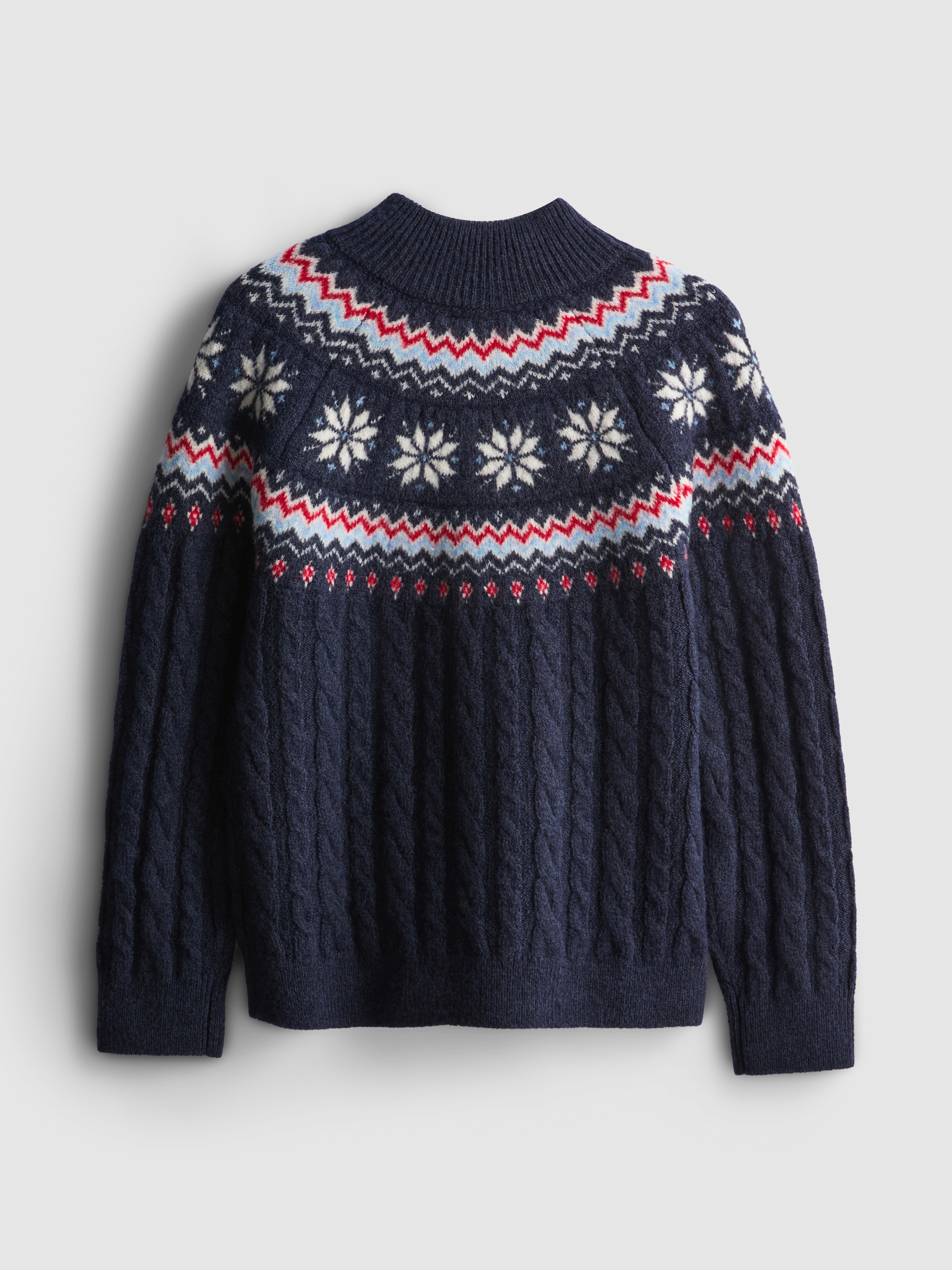 7-15yrs | Fair Isle Cable Knit Half-Zip Sweater