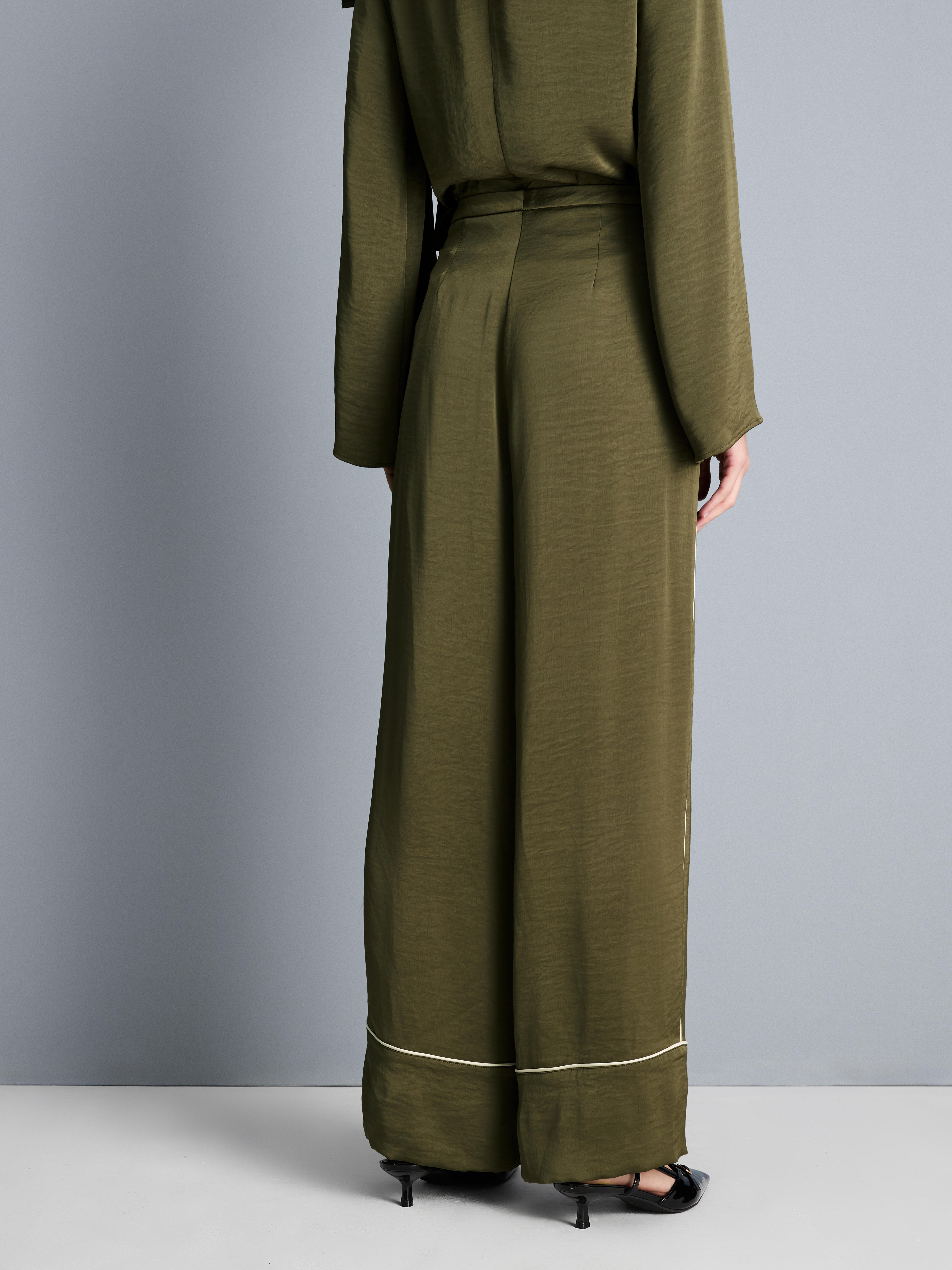 Satin Pipe Detail Wide Leg Trousers