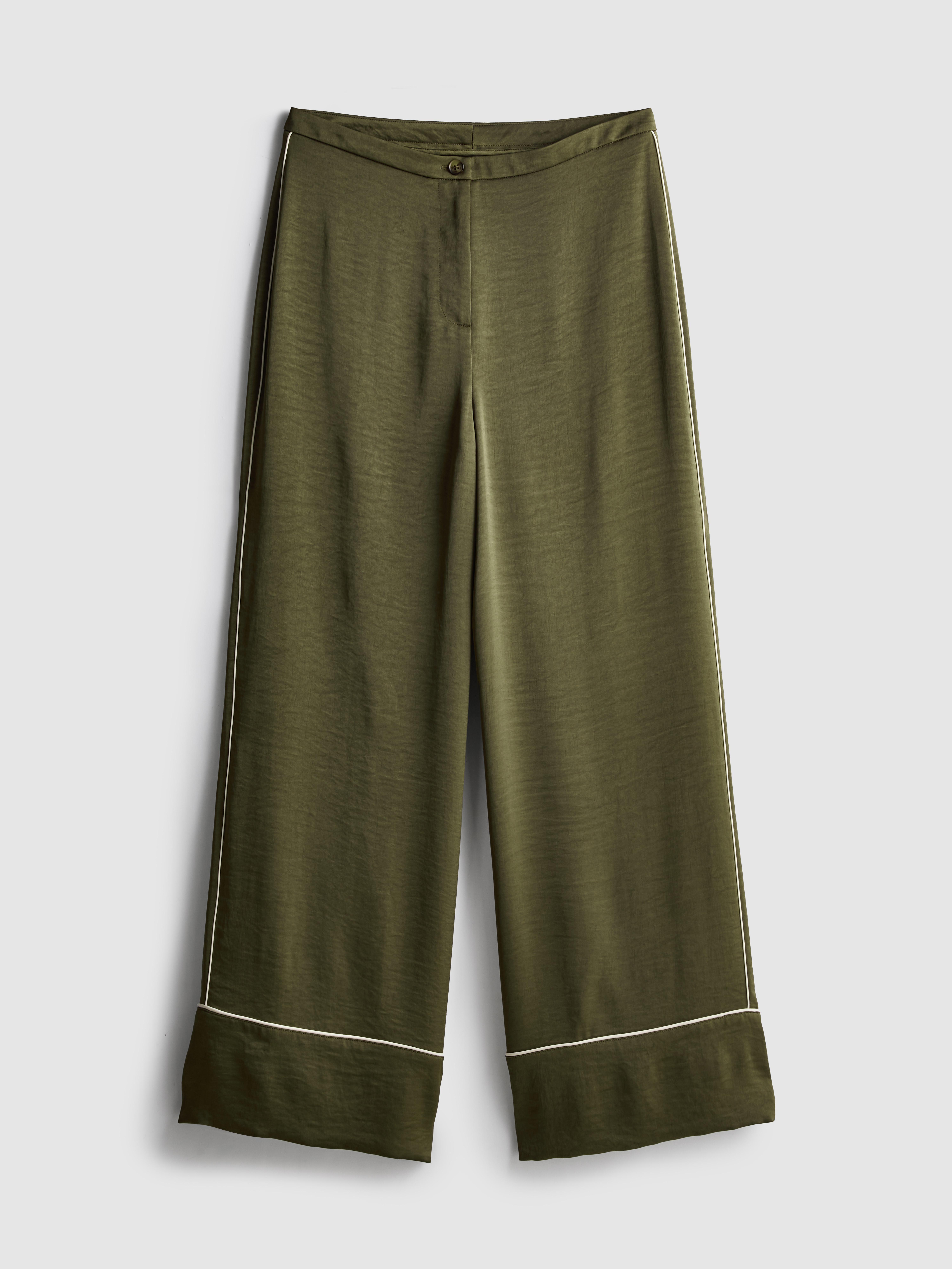 Satin Pipe Detail Wide Leg Trousers
