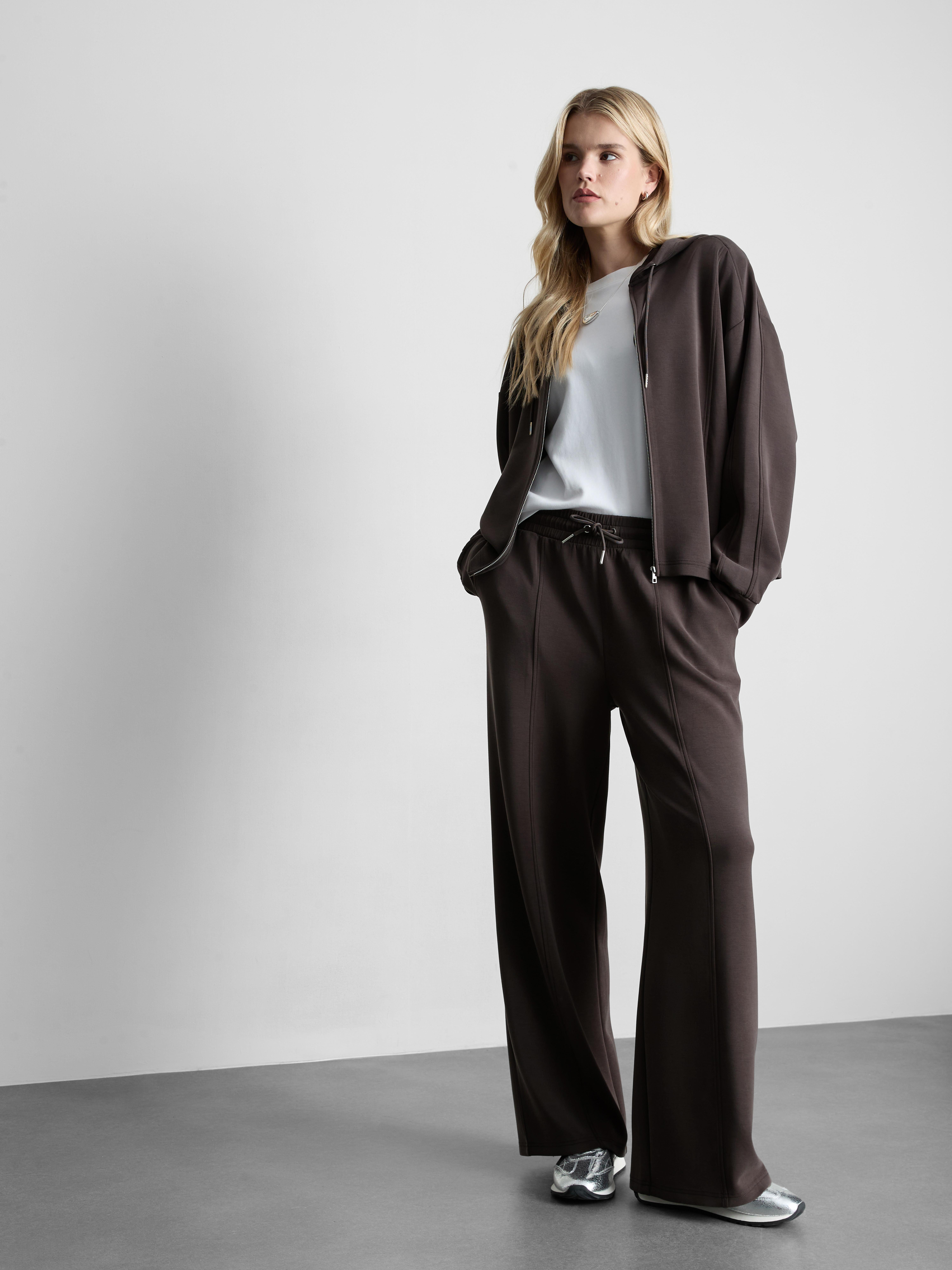 Women's Charcoal Modal Blend Seam Detail Wide Leg Joggers | Primark