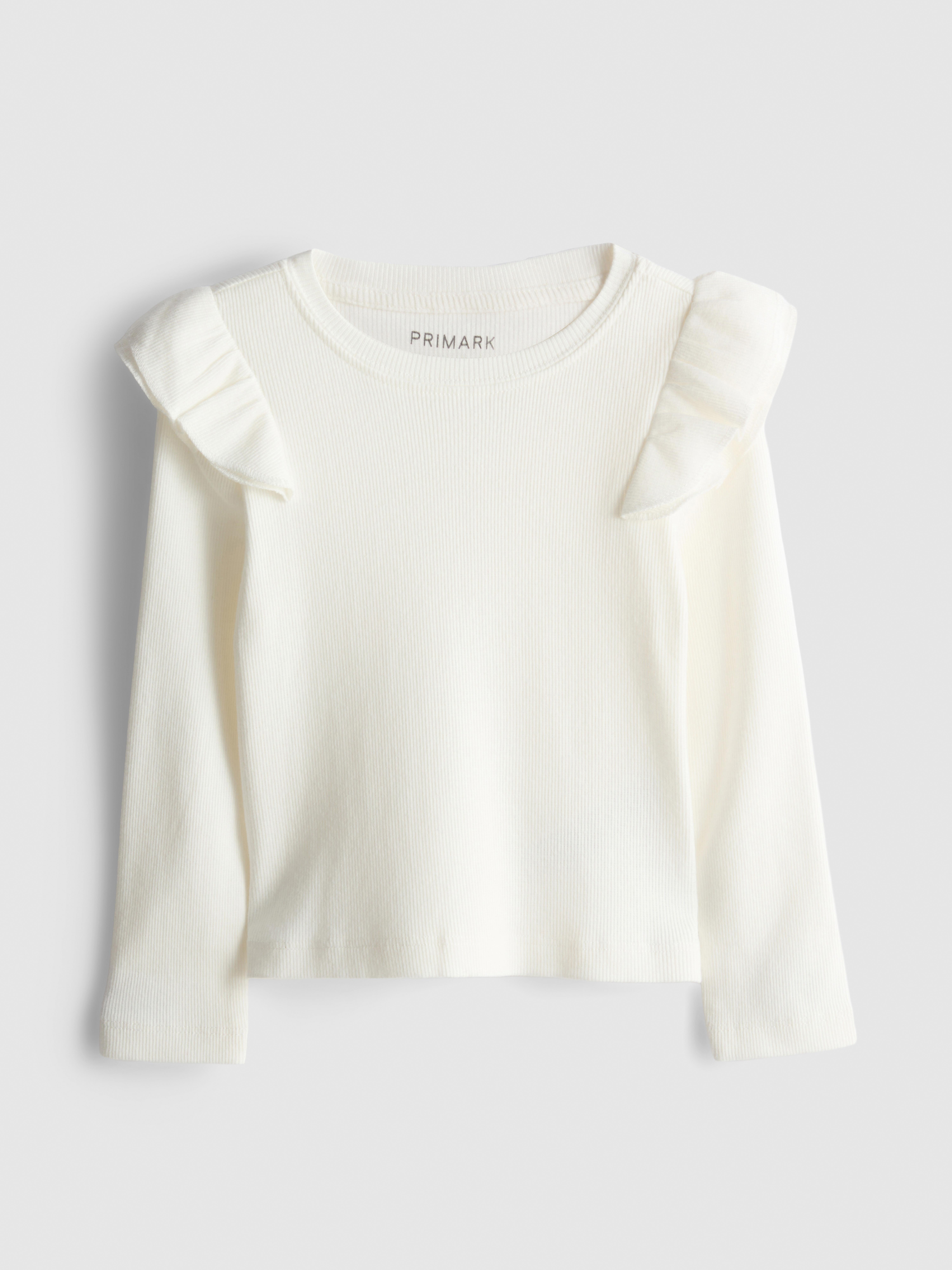 Girls Navy 1-9yrs | Cotton Rich Ribbed Ruffle Long Sleeve Top | Primark