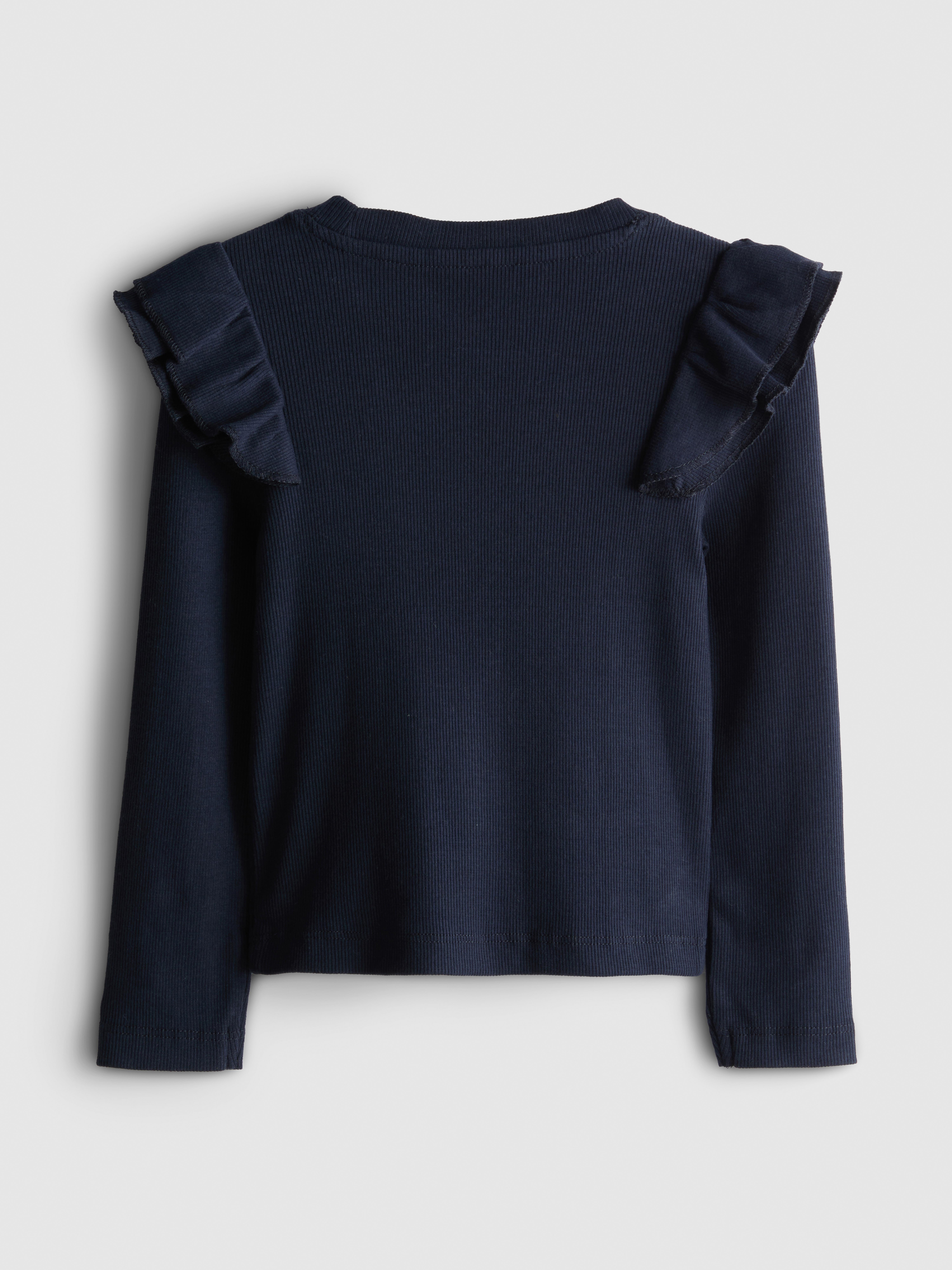 Girls Navy 1-9yrs | Cotton Rich Ribbed Ruffle Long Sleeve Top | Primark