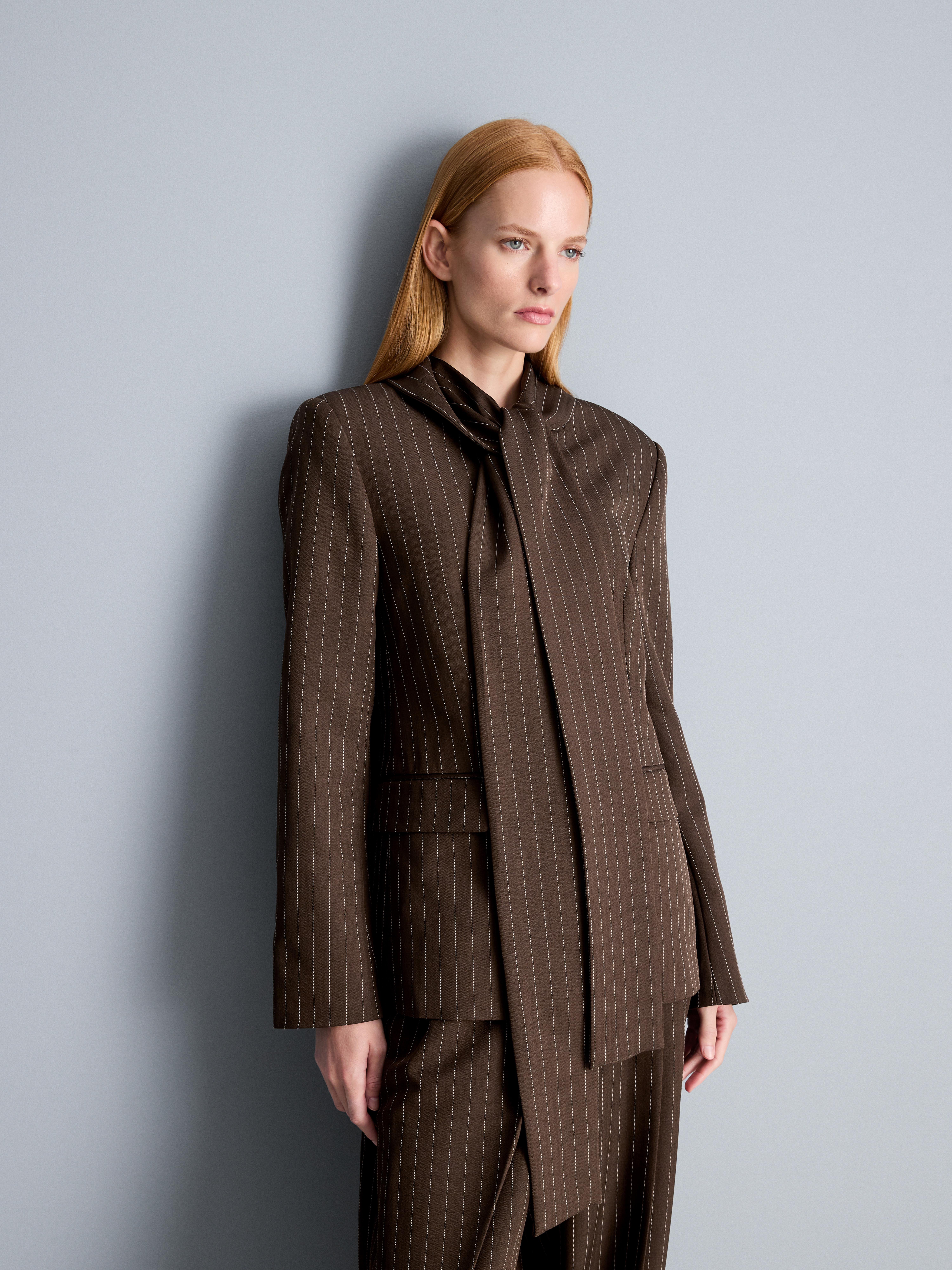 Structured Pinstripe Scarf Detail Blazer