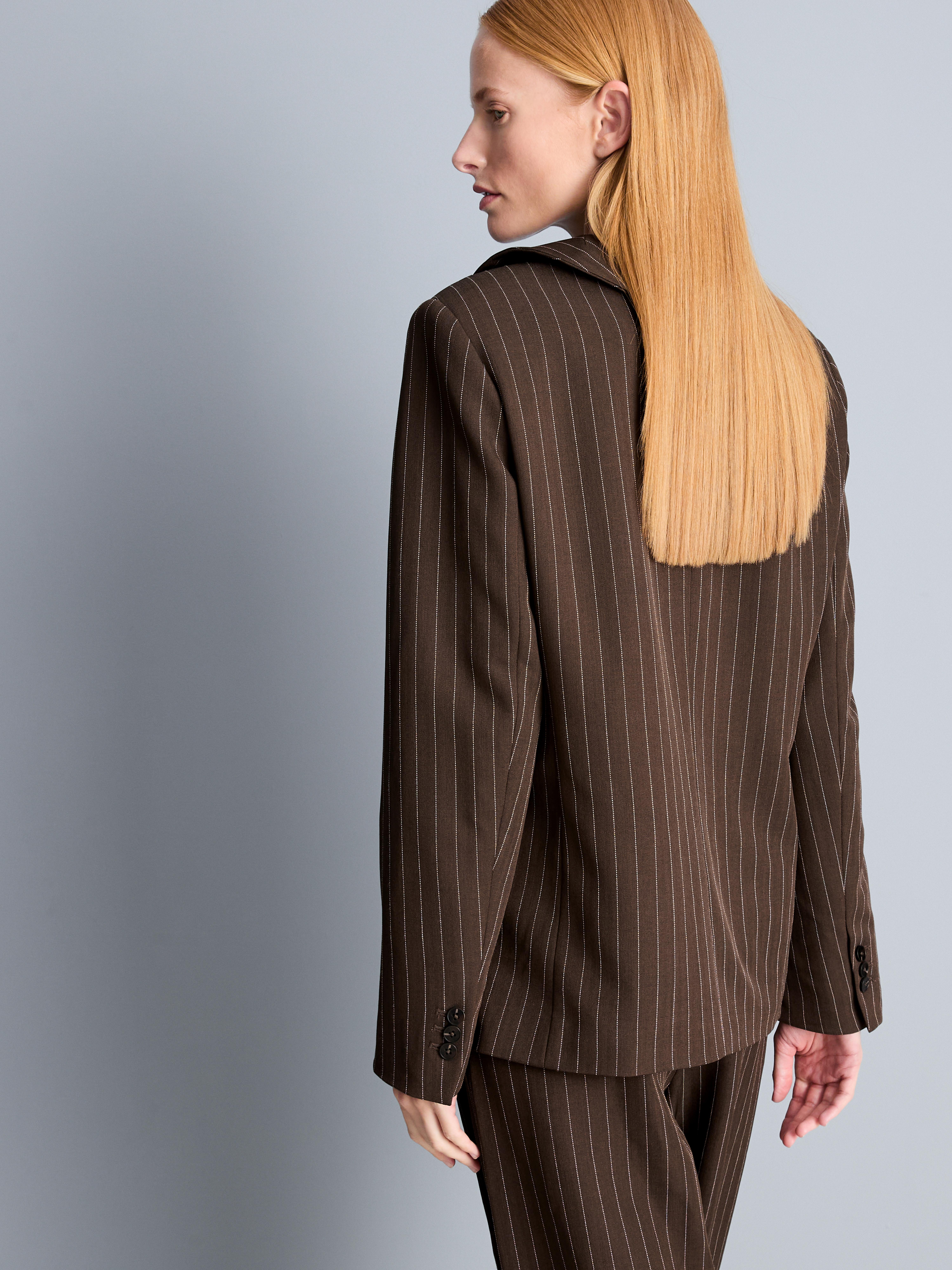 Structured Pinstripe Scarf Detail Blazer