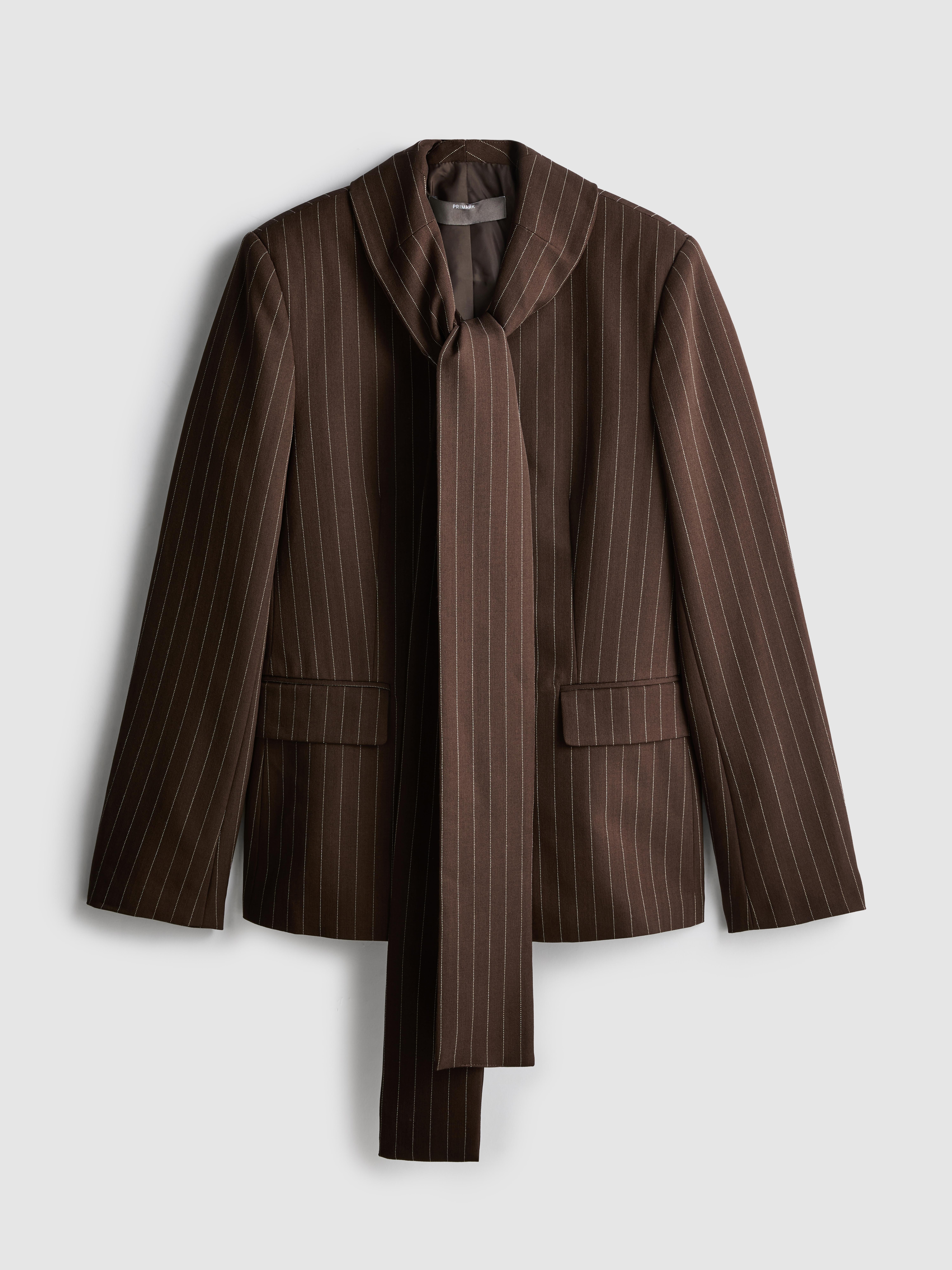 Structured Pinstripe Scarf Detail Blazer