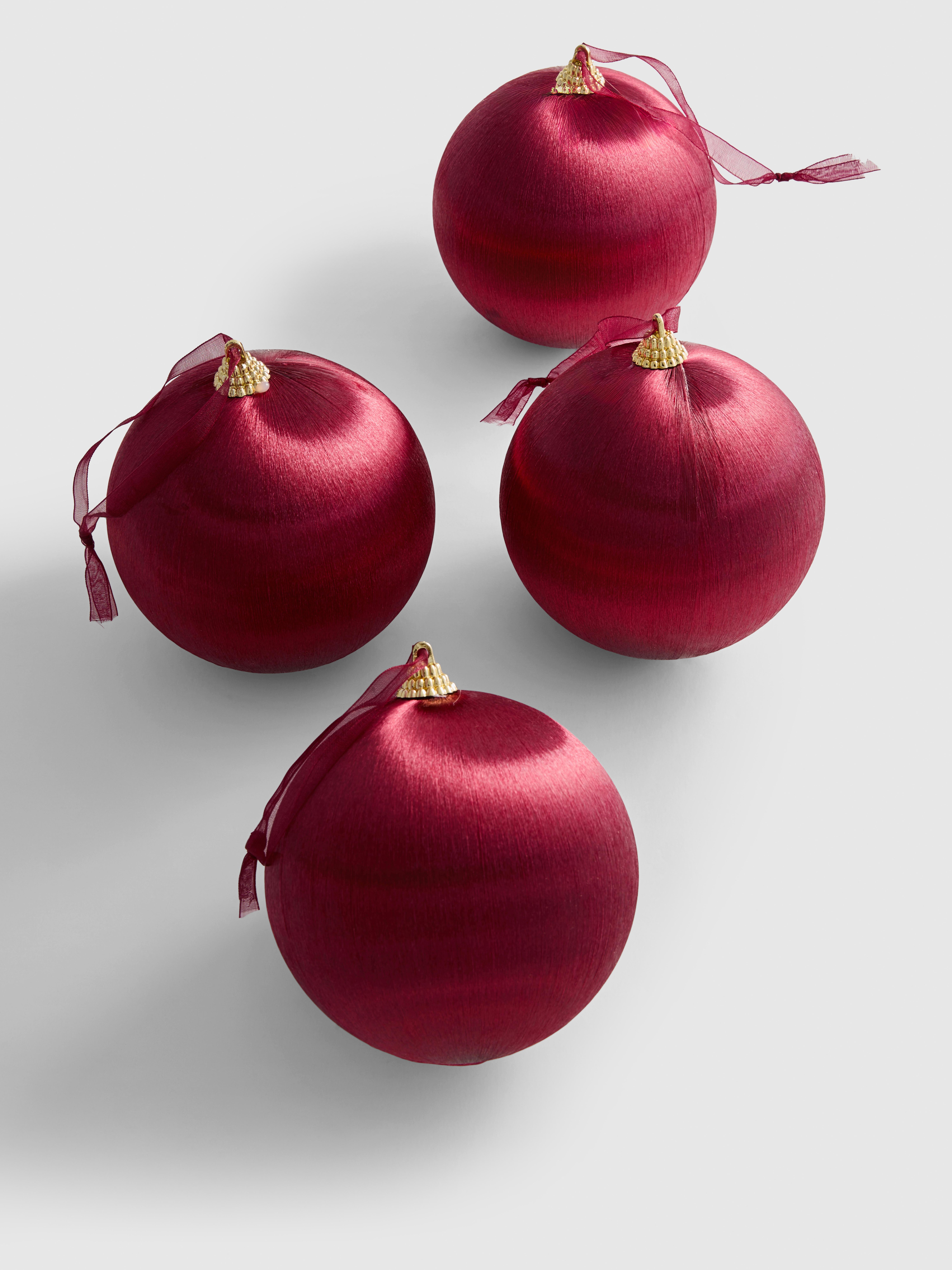 4er-Pack Weihnachts-Baumkugeln m. Satin-Finish - Rot